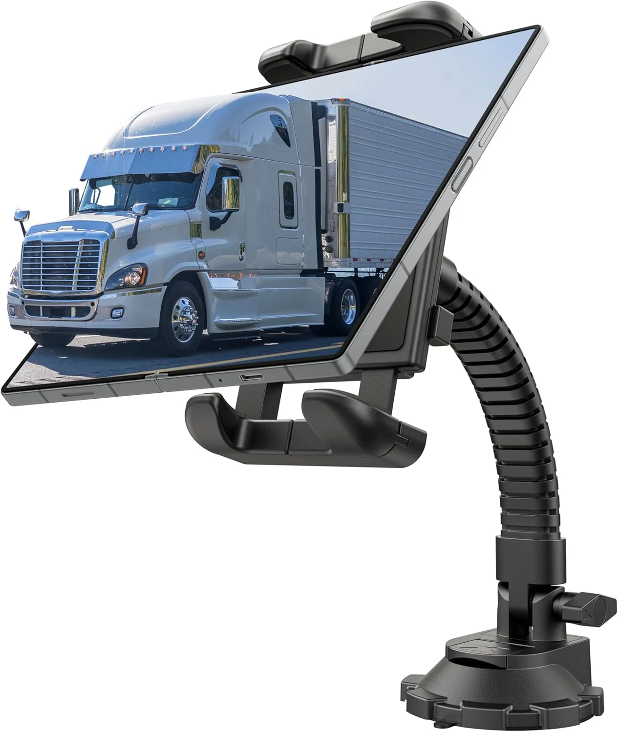 نگهدارنده تبلت Bracketron TekGrip برای شیشه جلو و داشبورد خودرو - پایه نگهدارنده تبلت خودرو با قابلیت تنظیم 360 درجه با گردن غازی - سازگار با آیپد، تبلت ها، GPS تا 13 اینچ - مشکی