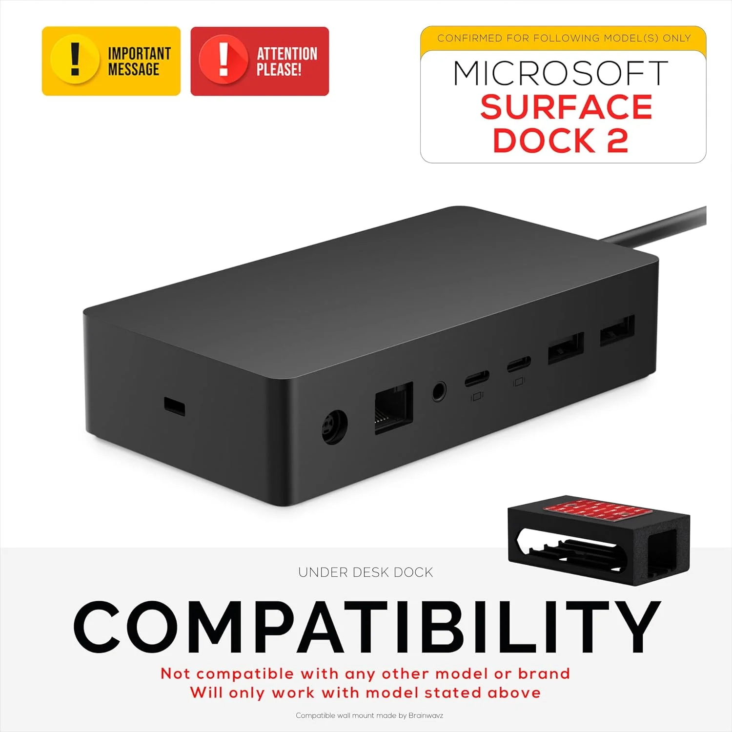 نگهدارنده زیر میزی BRAINWAVZ برای Surface Dock 2، نصب آسان، چسب VHB قوی با گزینه پیچ