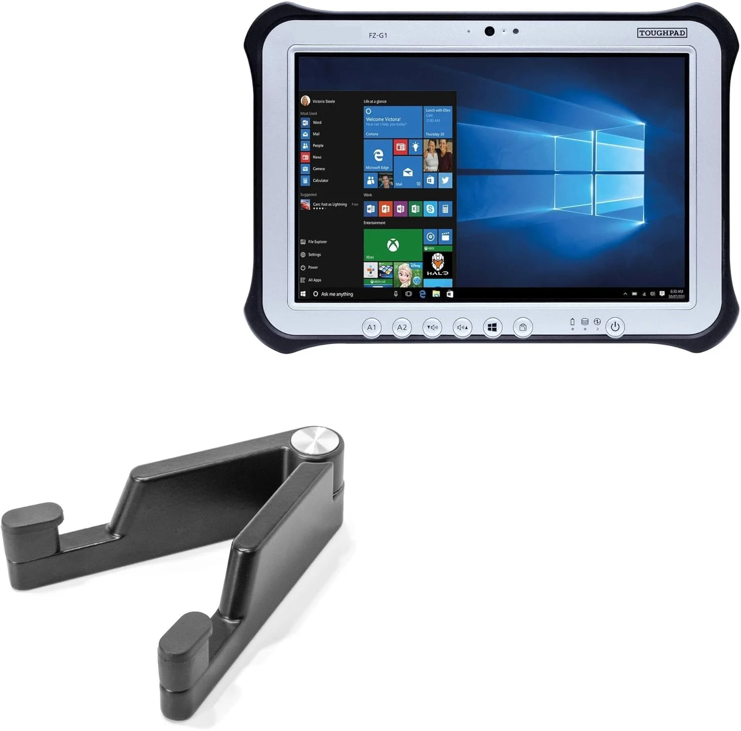 پایه و نگهدارنده باکس ویو سازگار با پاناسونیک Toughpad FZ-G1 - پایه رومیزی آلومینیومی SoloStand، قابل تنظیم، قابل حمل با پایه های لاستیکی - مشکی جت