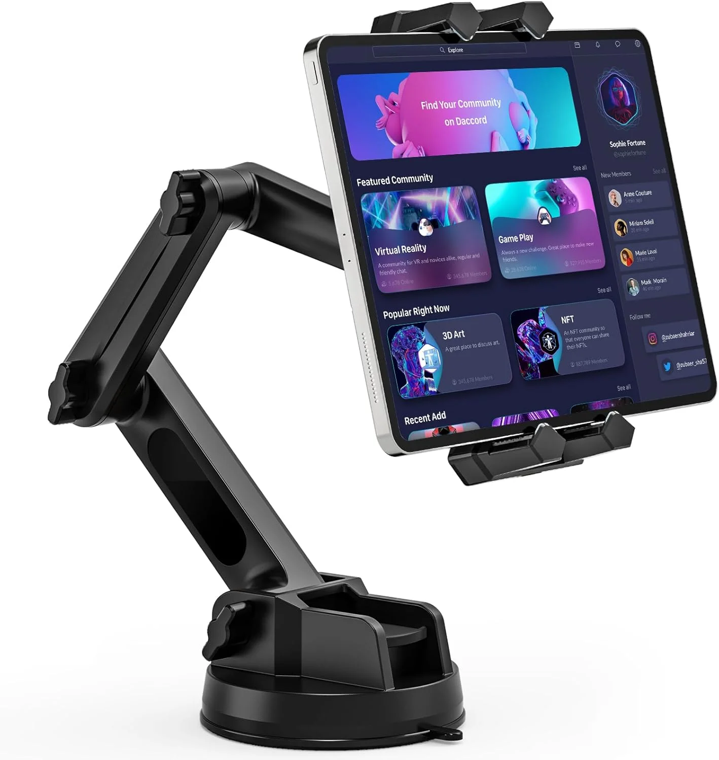 پایه تبلت برای کامیون، نگهدارنده تبلت خودرو، پایه آیپد، مکنده فوق العاده قوی، پایه 3 بازویی قابل تنظیم 360 درجه برای داشبورد شیشه جلو خودرو میز برای آیپد پرو/ایر/مینی/گلکسی 4.7-13.5 اینچی