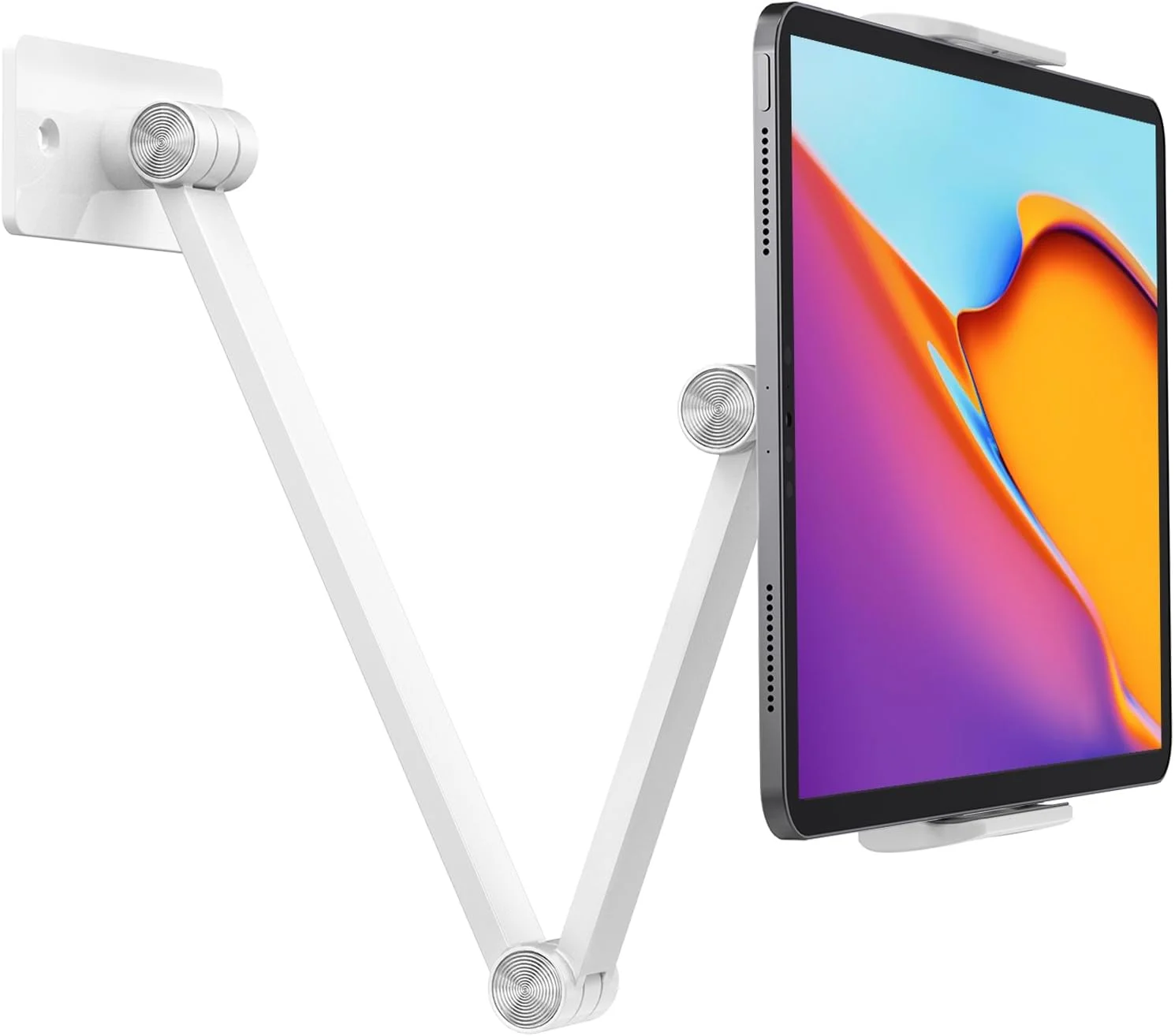 بازوی نگهدارنده دیواری تبلت BEWISER، پایه نگهدارنده آیپد، چرخش 360 درجه قابل تنظیم، آلیاژ آلومینیوم سازگار با پد 4.7-12.9 اینچی، تلفن، کیندل، گلکسی تب، سفید