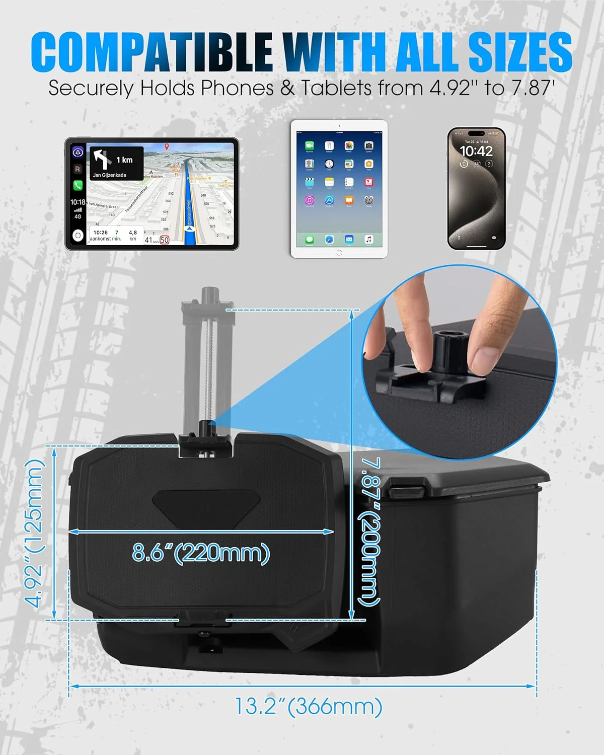 نگهدارنده تبلت و تلفن همراه با جعبه ذخیره سازی برای Can-Am Maverick R - پایه مغناطیسی قابل تنظیم با سازمان دهنده 4 لیتری - لوازم جانبی کنسول ناوبری UTV برای 2024 2025 Maverick R MAX X RS