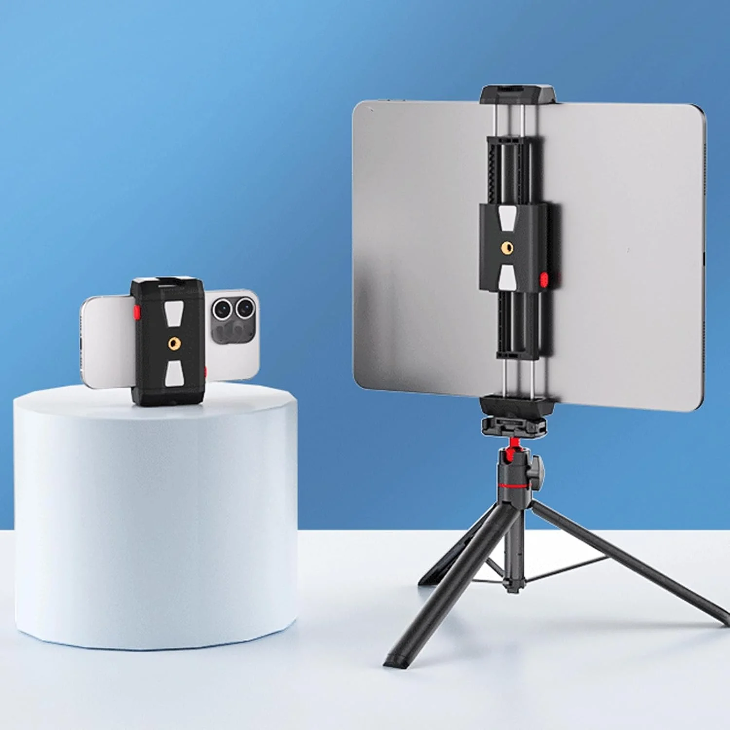 نگهدارنده سه پایه تلفن Bewinner، آداپتور نگهدارنده تبلت و تلفن هوشمند 2 در 1، گیره نگهدارنده سه پایه آلومینیومی قابل گسترش برای تبلت با پیچ 1/4 اینچی سازگار با تلفن