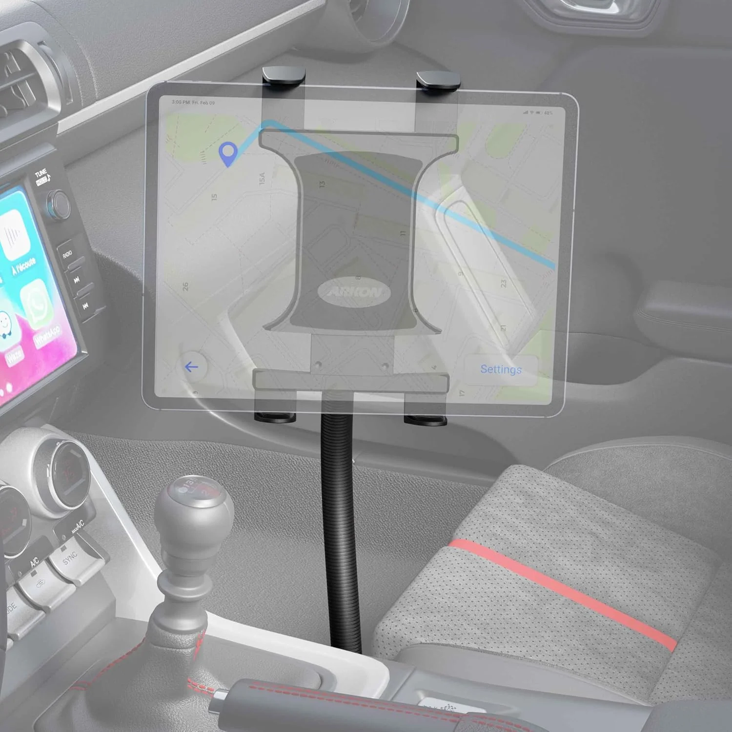 پایه تبلت آرکون مدل TAB188L22 مناسب برای نصب روی ریل صندلی یا کف خودرو و کامیون به همراه بازوی 22 اینچی - مشکی