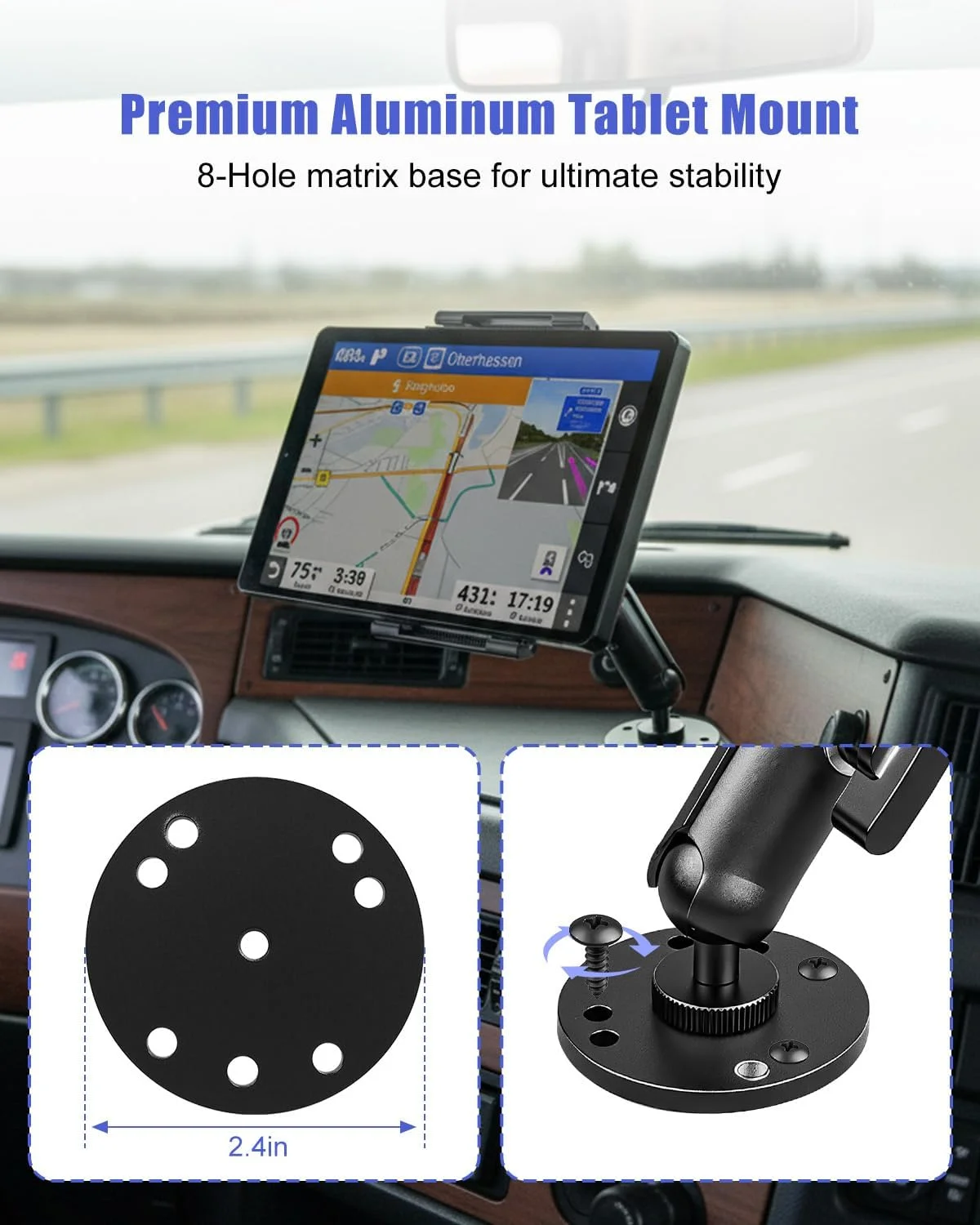 پایه تبلت با پایه دریل، نگهدارنده چرخان 360 درجه مناسب برای تبلت های 6-11 اینچی آیپد سامسونگ، پایه آلومینیومی جهانی برای داشبورد خودرو، قایق، دیوار، میز