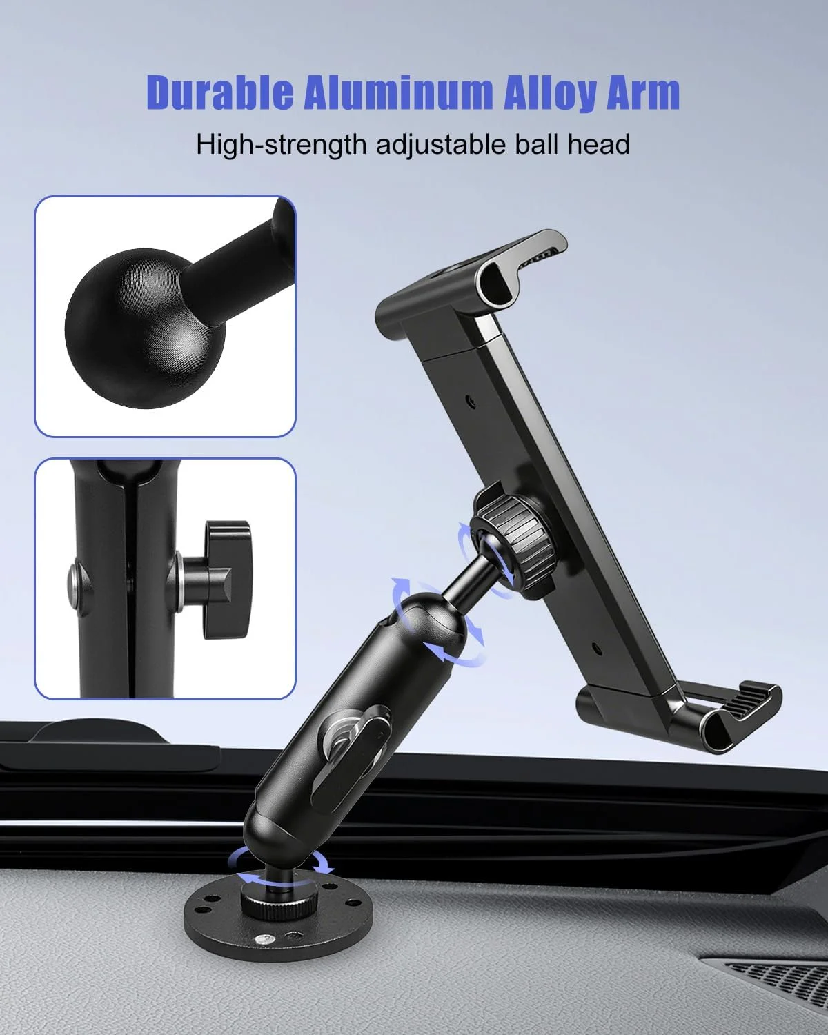 پایه تبلت با پایه دریل، نگهدارنده چرخان 360 درجه مناسب برای تبلت های 6-11 اینچی آیپد سامسونگ، پایه آلومینیومی جهانی برای داشبورد خودرو، قایق، دیوار، میز