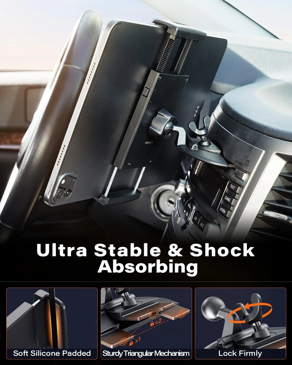 پایه تبلت ماشین APPS2Car یونیورسال برای شیار CD با چرخش قابل تنظیم و دکمه قفل