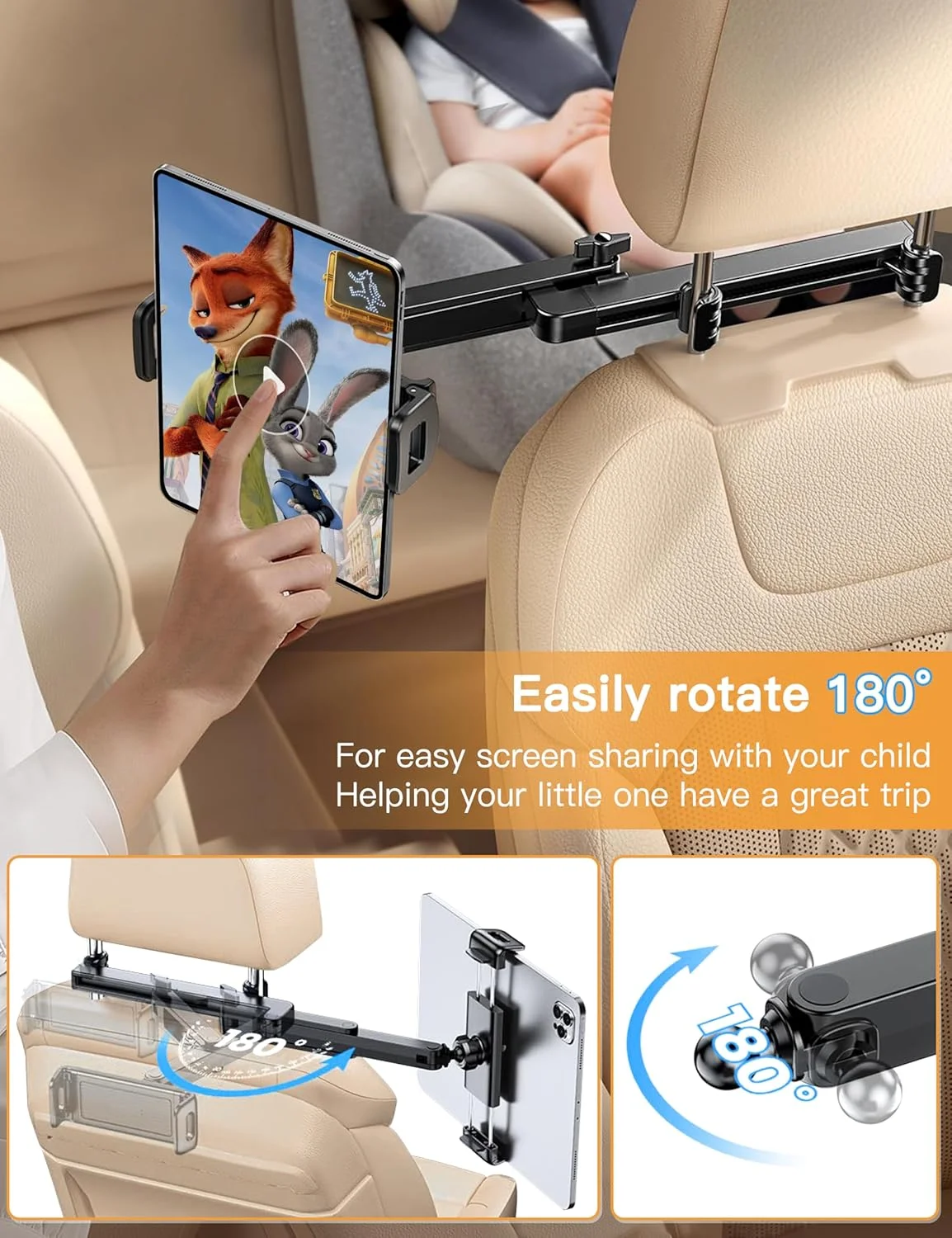 نگهدارنده تبلت برای خودرو، نگهدارنده آیپد با ساختار مثلثی برای خودرو، لوازم ضروری سفر جاده ای برای کودکان، پایه تبلت برای خودرو، پایه آیپد برای خودرو مناسب برای آیپد پرو، ایر، مینی، گلکسی، سوییچ، دستگاه های 4.5 تا 13 اینچی