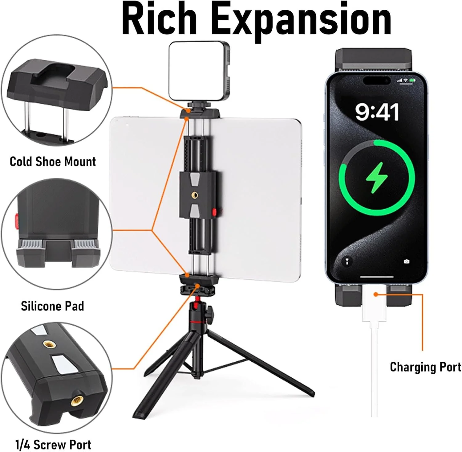 نگهدارنده سه پایه گوشی Annadue، گیره تبلت قابل تنظیم با سوراخ پیچ دوگانه 1/4 اینچی، برای ولاگ، پخش زنده، کنفرانس ویدیویی