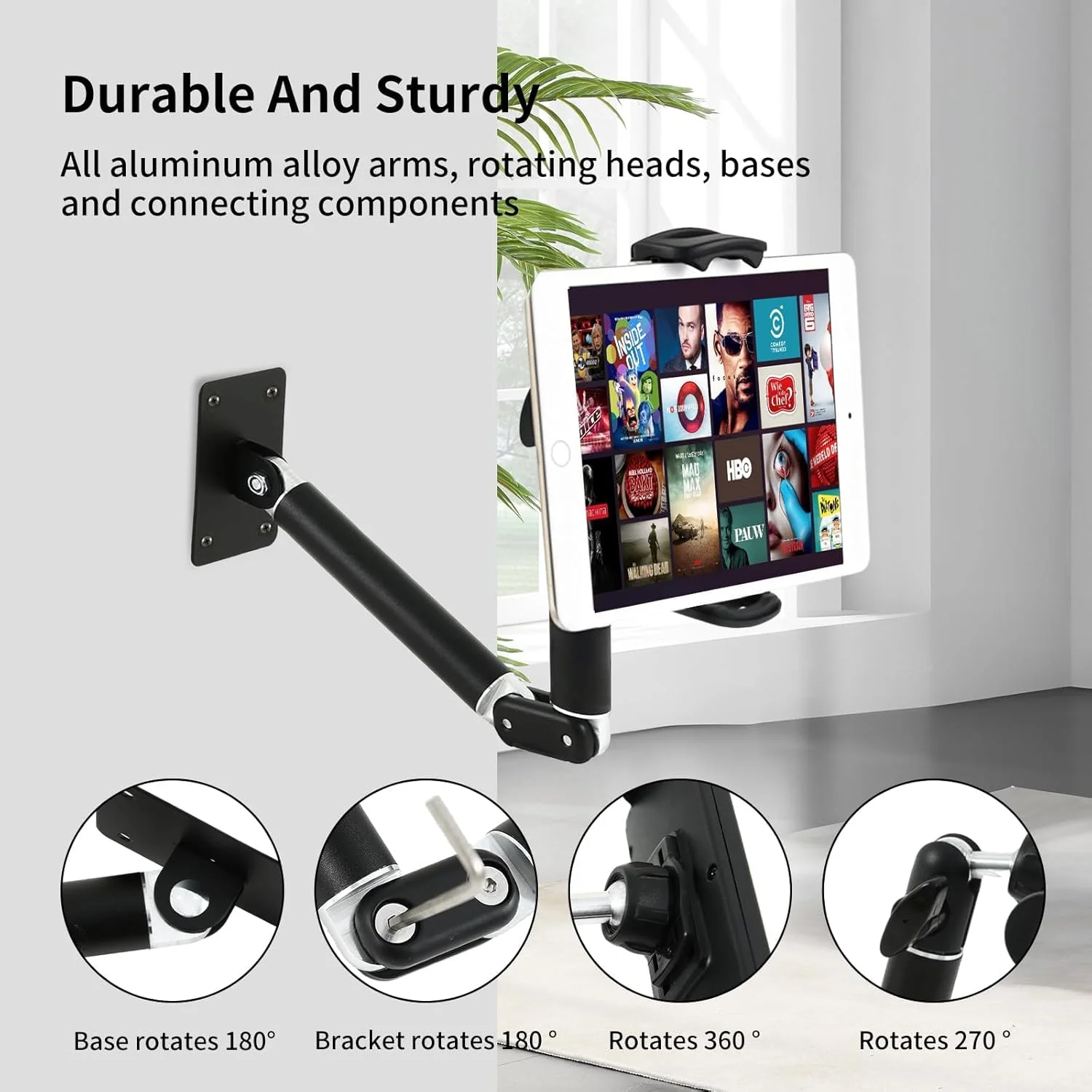 پایه دیواری تبلت آلومینیومی سنگین، بازوی مفصلی قابل گسترش و نگهدارنده چرخان 360 درجه برای آیپد پرو، گلکسی تب، آشپزخانه، دفتر کار، مناسب برای دستگاه های 4.7-13 اینچی پایه دیواری تبلت آلومینیومی سنگین، بازوی مفصلی قابل گسترش و نگهدارنده چرخان 360 درجه برای آیپد پرو، گلکسی تب، آشپزخانه، دفتر کار، مناسب برای دستگاه های 4.7-13 اینچی