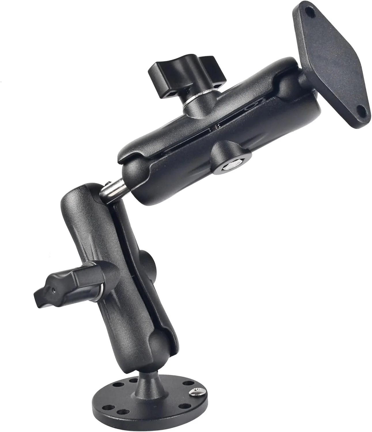 پایه توپی آلومینیومی 1 اینچی - بازوهای دوتایی با سوکت دوبل به همراه پایه الماسی و گرد AMPS، مناسب برای نصب در خودرو، قایق و داشبورد، سازگار با سایز B رم، GPS، ماهی یاب، تبلت، نگهدارنده تلفن