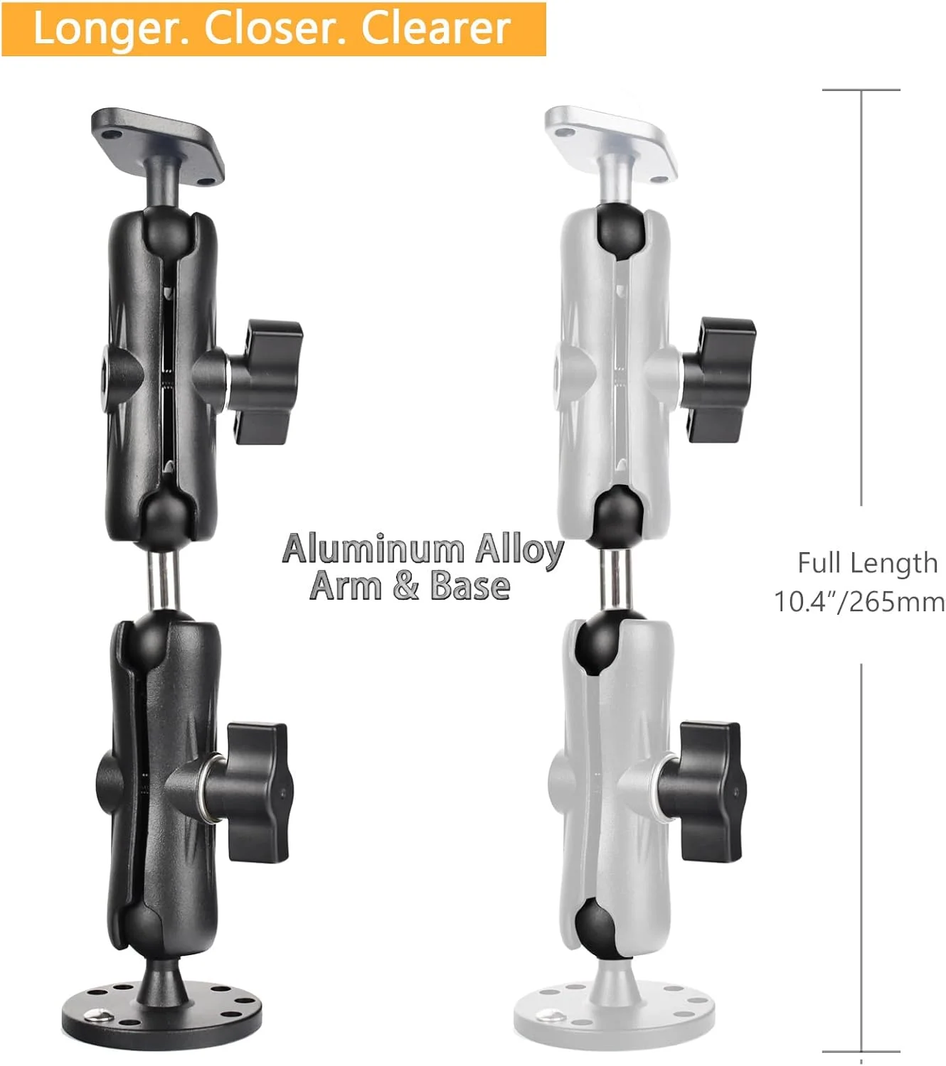 پایه توپی آلومینیومی 1 اینچی - بازوهای دوتایی با سوکت دوبل به همراه پایه الماسی و گرد AMPS، مناسب برای نصب در خودرو، قایق و داشبورد، سازگار با سایز B رم، GPS، ماهی یاب، تبلت، نگهدارنده تلفن