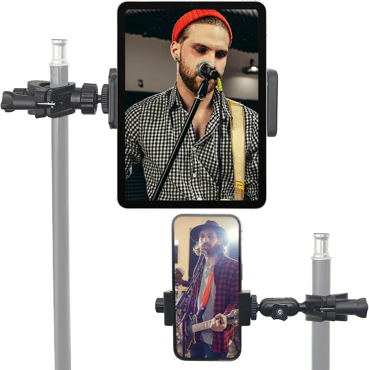 پایه نگهدارنده قابل تنظیم 360 درجه، گیره جهانی SourceTon + نگهدارنده تلفن دوگانه + گیره تبلت، سازگار با طیف گسترده ای از تبلت های موبایل برای اجرا، ضبط و پخش