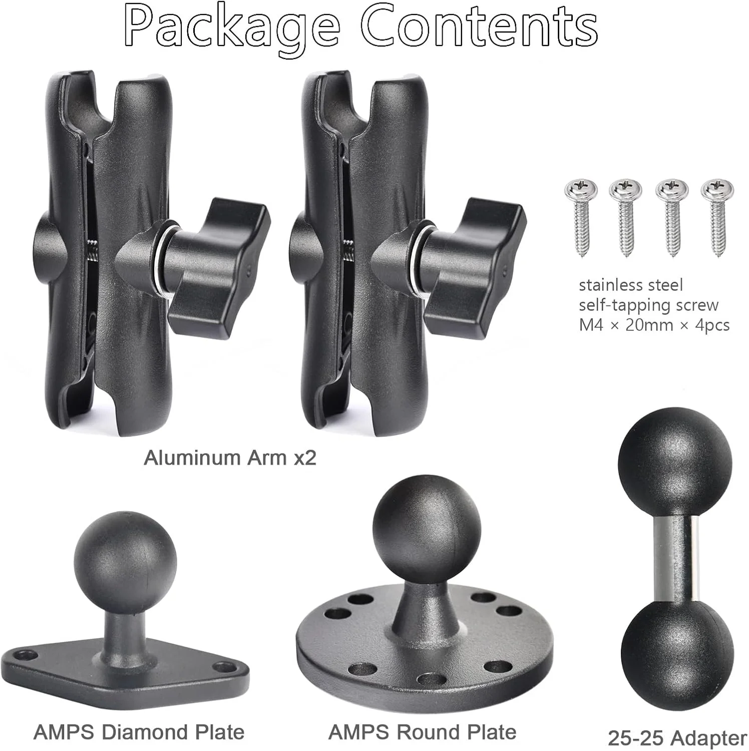 پایه توپی آلومینیومی 1 اینچی - بازوهای دوتایی با سوکت دوبل به همراه پایه الماسی و گرد AMPS، مناسب برای نصب در خودرو، قایق و داشبورد، سازگار با سایز B رم، GPS، ماهی یاب، تبلت، نگهدارنده تلفن