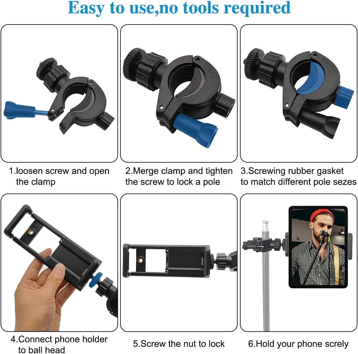 پایه نگهدارنده قابل تنظیم 360 درجه، گیره جهانی SourceTon + نگهدارنده تلفن دوگانه + گیره تبلت، سازگار با طیف گسترده ای از تبلت های موبایل برای اجرا، ضبط و پخش