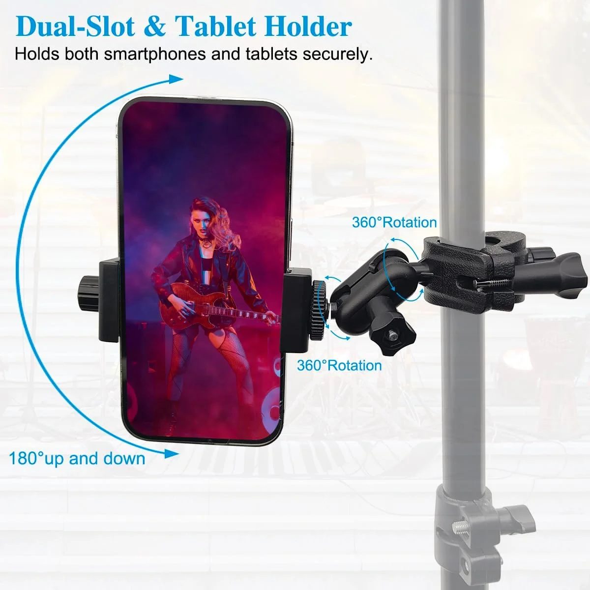 پایه نگهدارنده قابل تنظیم 360 درجه، گیره جهانی SourceTon + نگهدارنده تلفن دوگانه + گیره تبلت، سازگار با طیف گسترده ای از تبلت های موبایل برای اجرا، ضبط و پخش