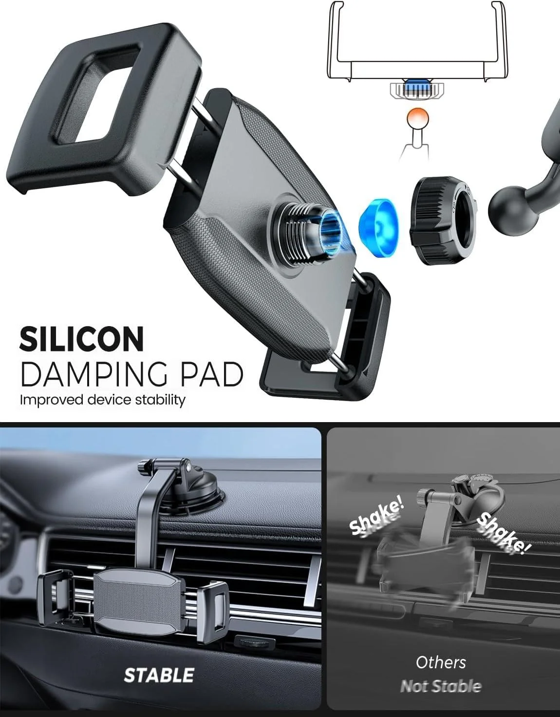 پایه گیره تبلت قابل تنظیم با عمق 40 میلی‌متری برای قاب‌های ضخیم، مناسب برای اتصال توپی 17 میلی‌متری، نگهدارنده جهانی سازگار با تبلت‌ها، آیپدها و گوشی‌های تاشو 6 تا 12.9 اینچی - مناسب برای ماشین، میز و تخت