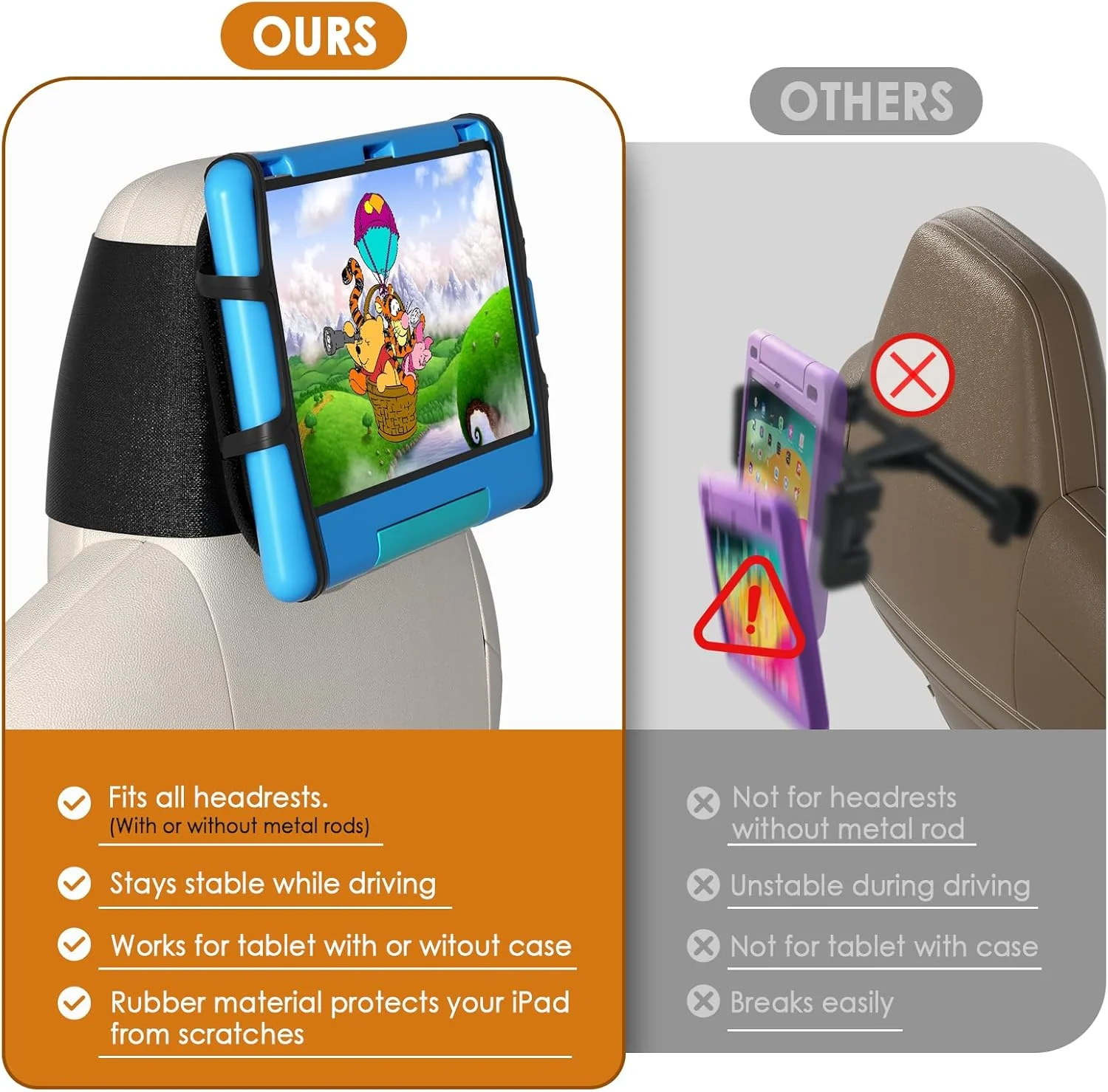 نگهدارنده تبلت یونیورسال 2 عددی - سازگار با تبلت های 7 تا 12.9 اینچی و کنسول بازی سوییچ - پایه پشت سری خودرو با زاویه قابل تنظیم و نگهدارنده سیلیکونی ایمن - مناسب برای اکثر خودروها