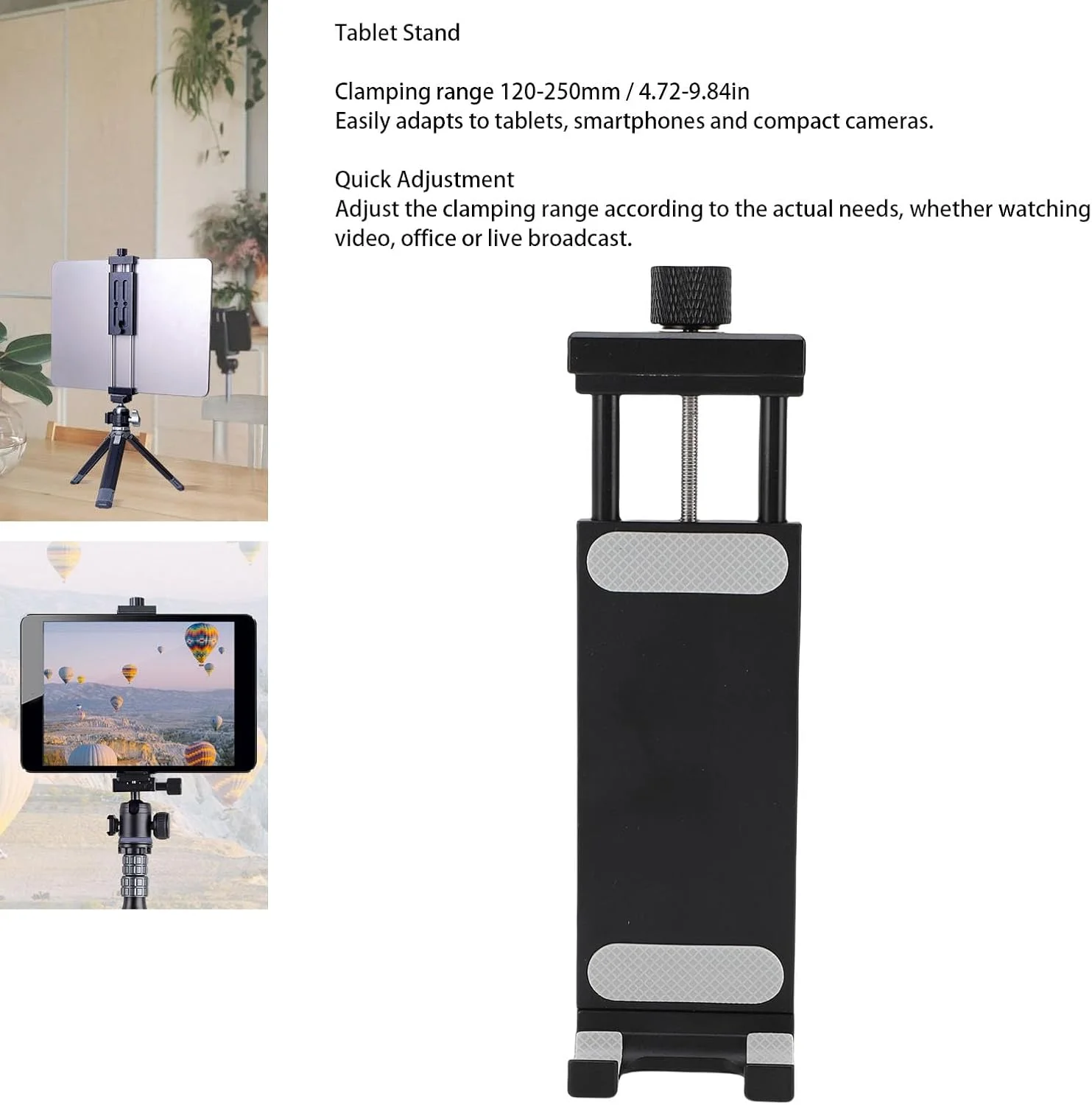 پایه تبلت قابل تنظیم برای دستگاه های 4.7 تا 9.8 اینچی، پایه آلیاژ آلومینیوم با سوراخ پیچ 1/4 اینچی و گیره سریع، نگهدارنده سه پایه پخش زنده پایه تبلت قابل تنظیم برای دستگاه های 4.7 تا 9.8 اینچی، پایه آلیاژ آلومینیوم با سوراخ پیچ 1/4 اینچی و گیره سریع، نگهدارنده سه پایه پخش زنده