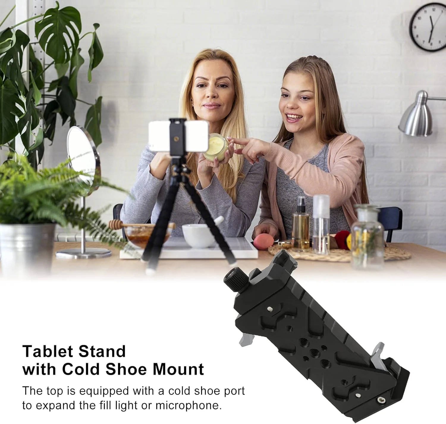 آداپتور پایه نگهدارنده تبلت سه پایه قابل تنظیم، گیره تبلت آلیاژی کوچک قابل حمل با پایه کفشک سرد برای عکاسی و فیلمبرداری، سازگار با تبلت های 8.5 تا 23.5 سانتی متر