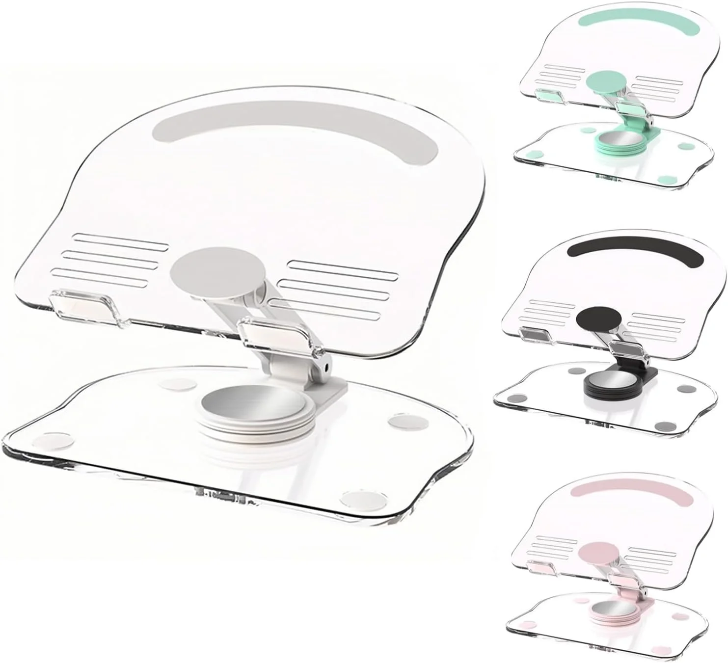 پایه نگهدارنده تبلت و گوشی هوشمند اکرلیک، پایه تاشو و قابل تنظیم با چرخش 360 درجه مناسب جلسات، تماشای فیلم و چت تصویری، طراحی ساده و شفاف (سفید)