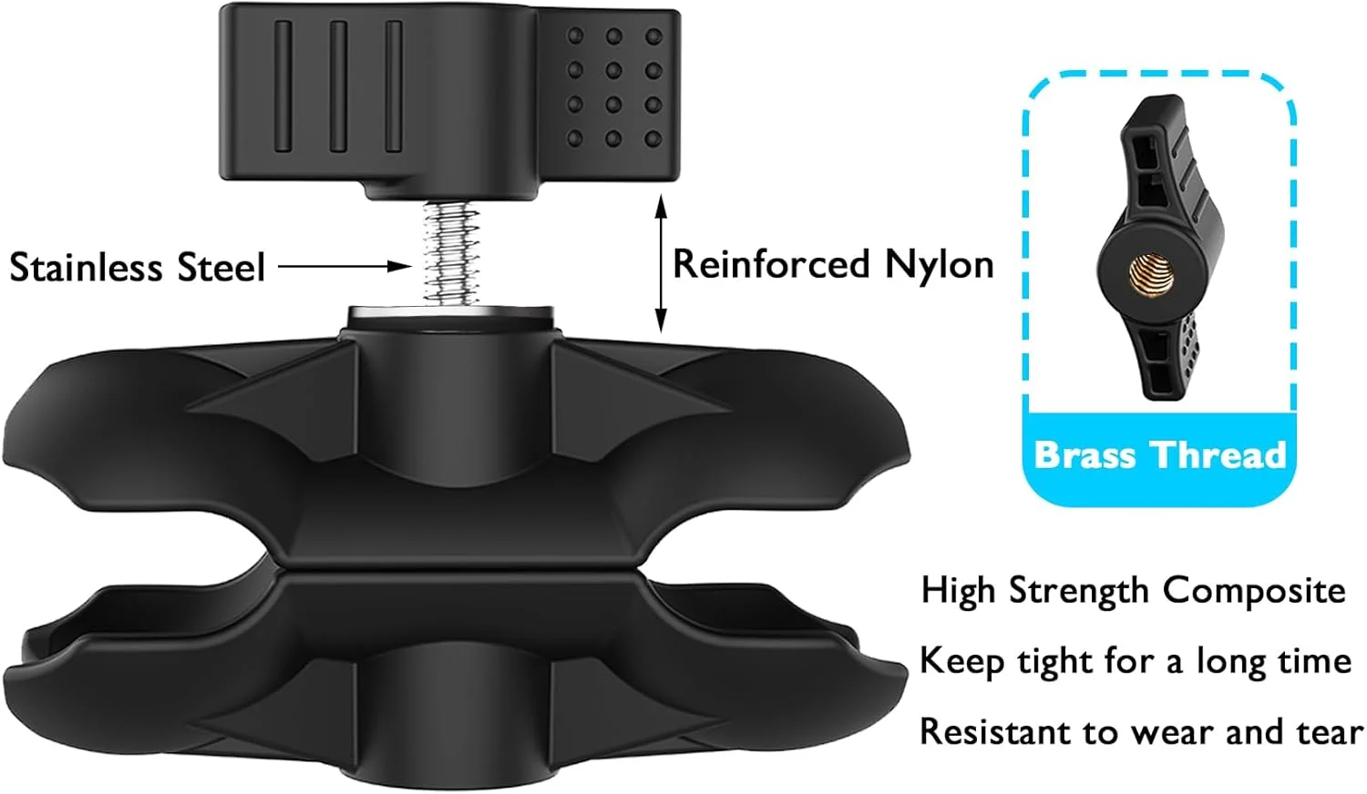 آداپتور توپی دو سر مادگی 1 و 1.5 اینچی سازگار با قطعات توپی سایز B/C و نگهدارنده گوشی موتور سیکلت (آداپتور توپی 1.5 اینچی بازوی کوتاه)