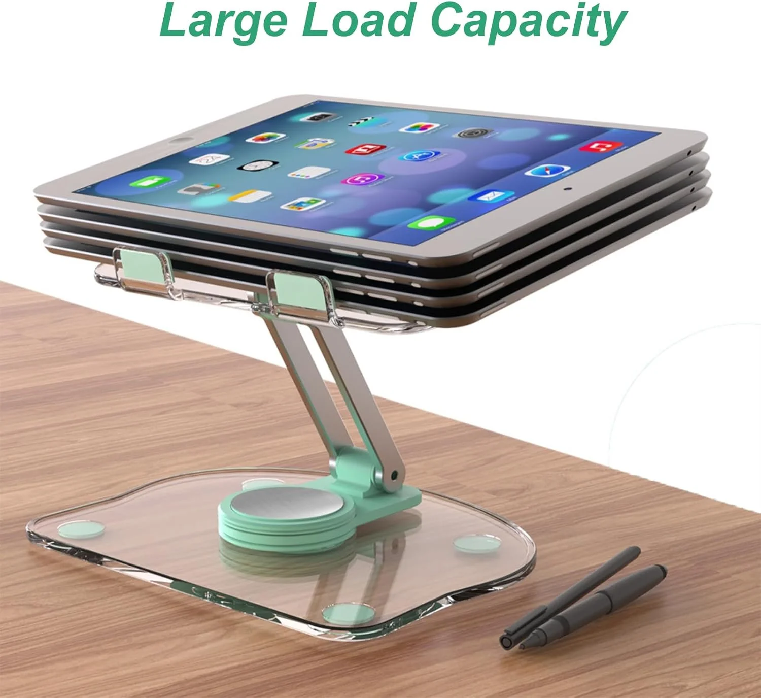 پایه نگهدارنده تبلت و گوشی هوشمند اکرلیک، پایه تاشو و قابل تنظیم با چرخش 360 درجه مناسب جلسات، تماشای فیلم و چت تصویری، طراحی ساده و شفاف (سفید)