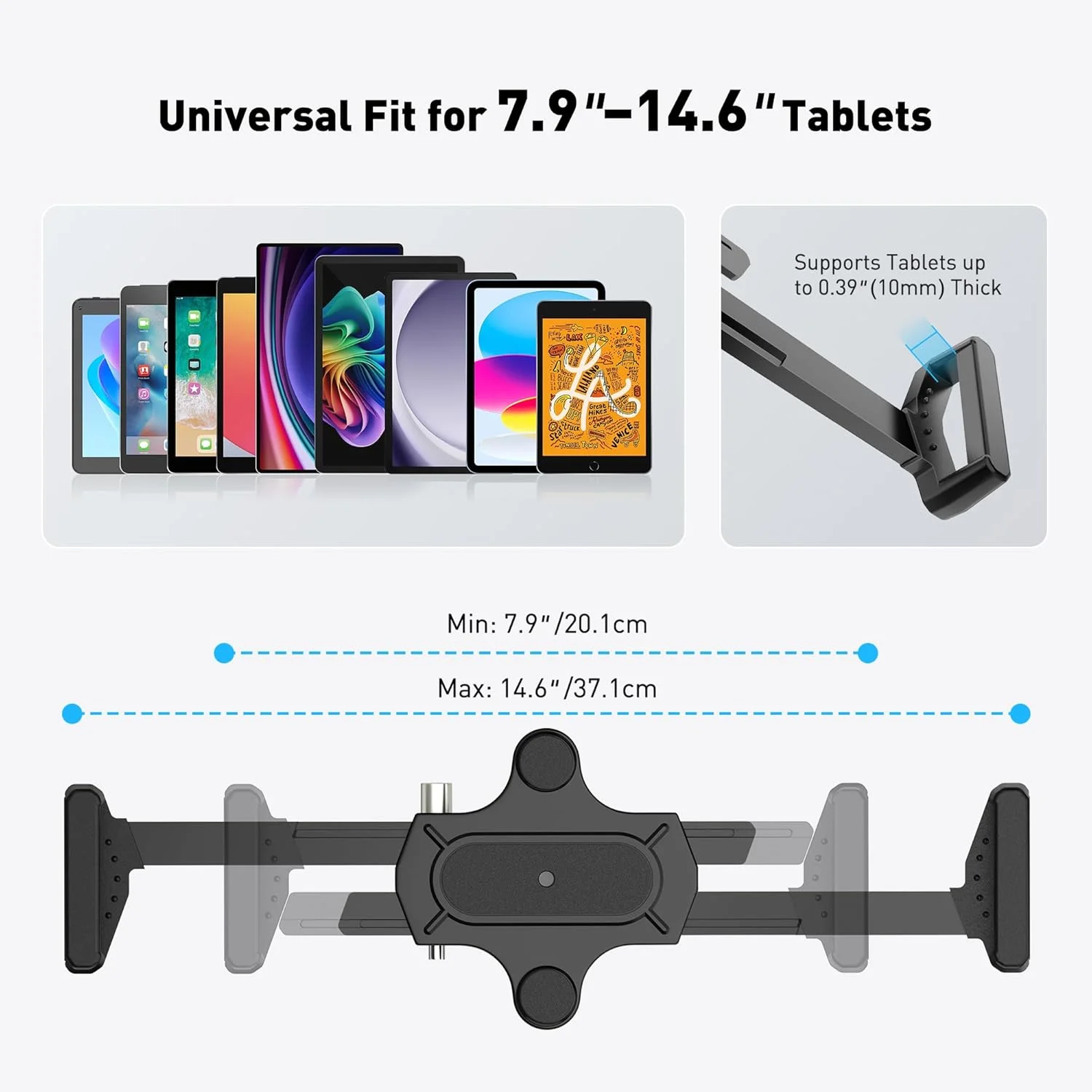 نگهدارنده دیواری تبلت AboveTEK با قابلیت چرخش 360 درجه، مناسب برای تبلت‌های 7.9 تا 14.6 اینچ، ساخته شده از فولاد ممتاز و آلیاژ روی