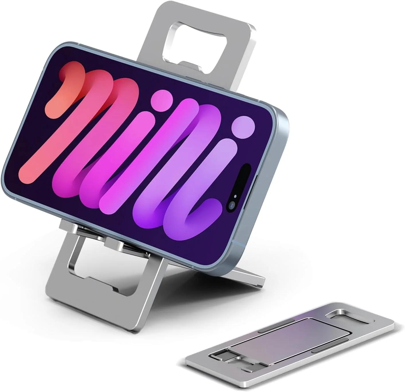 پایه نگهدارنده تاشو گوشی موبایل 2 عددی - هولدر آلومینیومی قابل تنظیم برای میز و مسافرت سازگار با آیفون 16/15/14 پرو مکس سامسونگ S24/Kindle (خاکستری فضایی)-SJ021