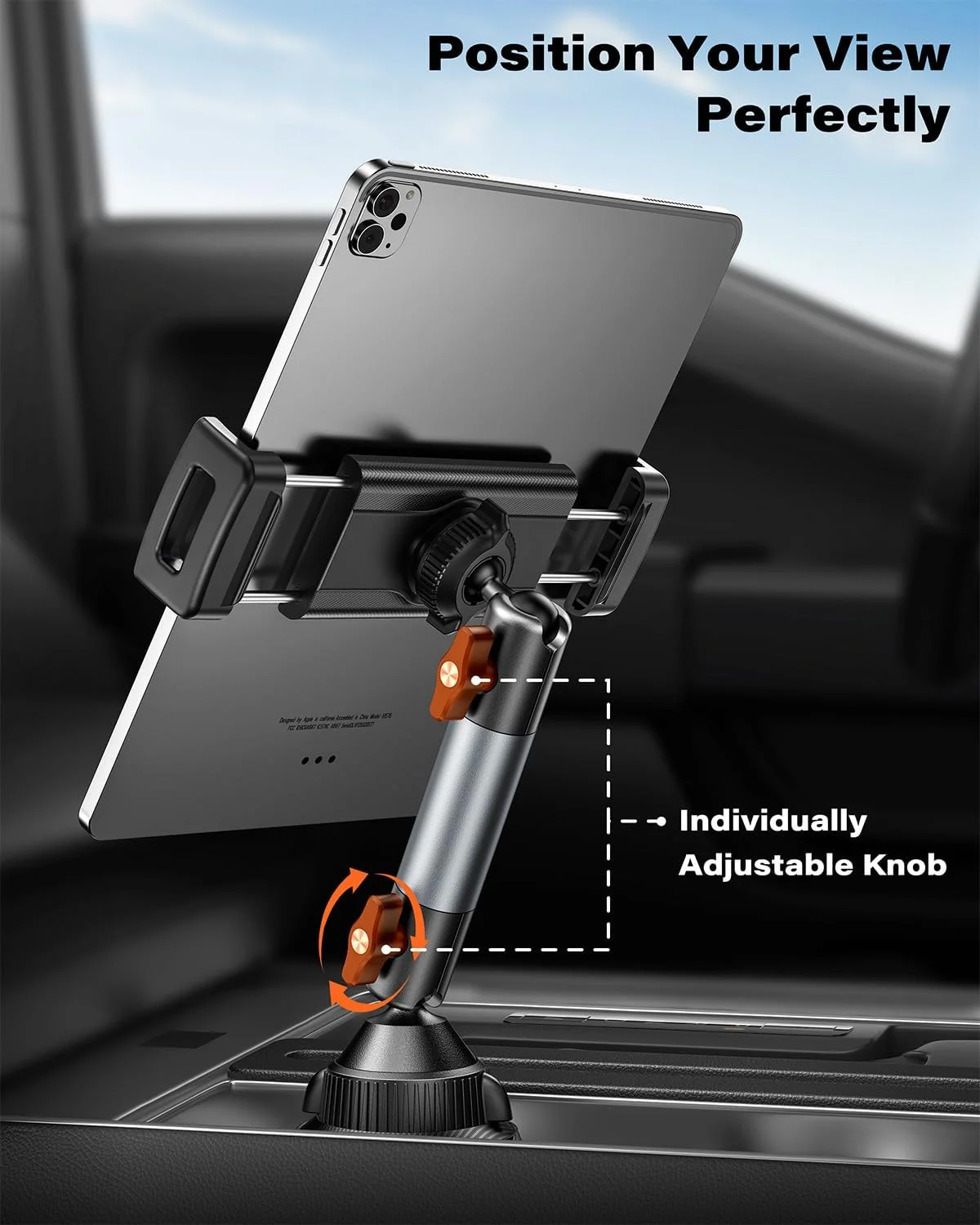 نگهدارنده تبلت A2C با مقاومت بالا برای جا لیوانی خودرو، بازوی آلیاژ آلومینیوم پایدار و قابل تنظیم 5.5 اینچی، پایه تبلت برای خودرو، کامیون، لوازم ضروری سفر جاده ای سازگار با تلفن های همراه و تبلت های 4.7 تا 13 اینچی