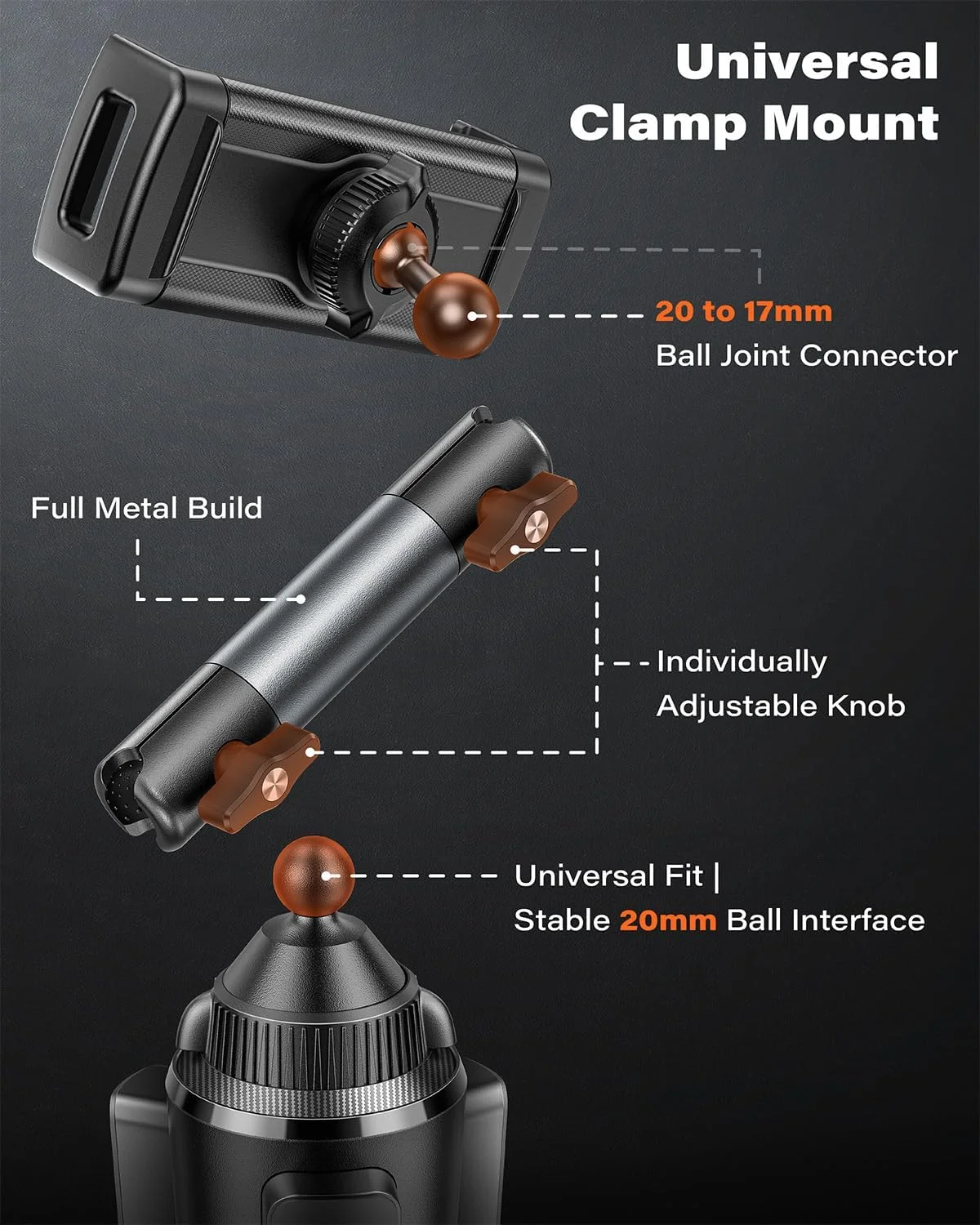نگهدارنده تبلت A2C با مقاومت بالا برای جا لیوانی خودرو، بازوی آلیاژ آلومینیوم پایدار و قابل تنظیم 5.5 اینچی، پایه تبلت برای خودرو، کامیون، لوازم ضروری سفر جاده ای سازگار با تلفن های همراه و تبلت های 4.7 تا 13 اینچی