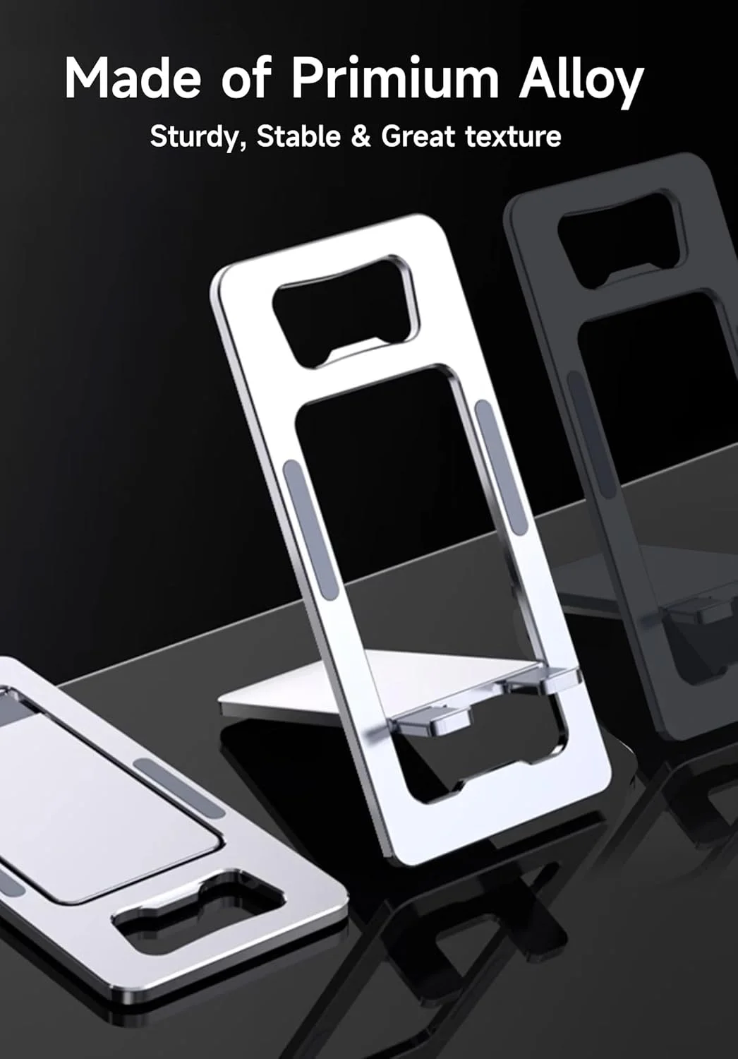 پایه نگهدارنده تاشو گوشی موبایل 2 عددی - هولدر آلومینیومی قابل تنظیم برای میز و مسافرت سازگار با آیفون 16/15/14 پرو مکس سامسونگ S24/Kindle (خاکستری فضایی)-SJ021