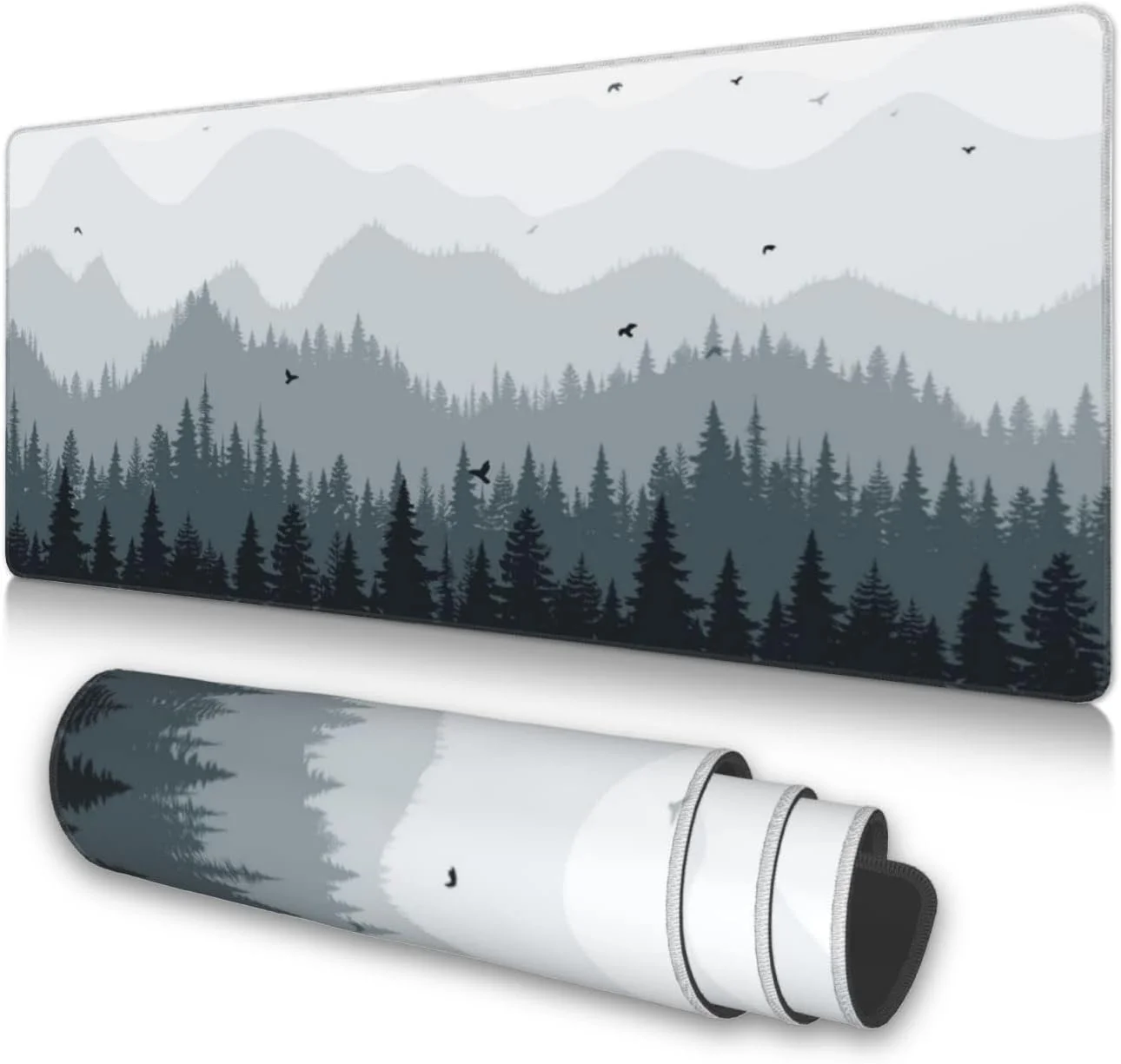 پد ماوس بزرگ AQQA، پد ماوس بازی XXXL با ابعاد 89 در 43 سانتی متر، طرح جنگل مه آلود، زیرانداز ماوس و کیبورد با پایه لاستیکی ضد لغزش برای بازی، دفتر کار، لپ تاپ و کامپیوتر، طرح درخت