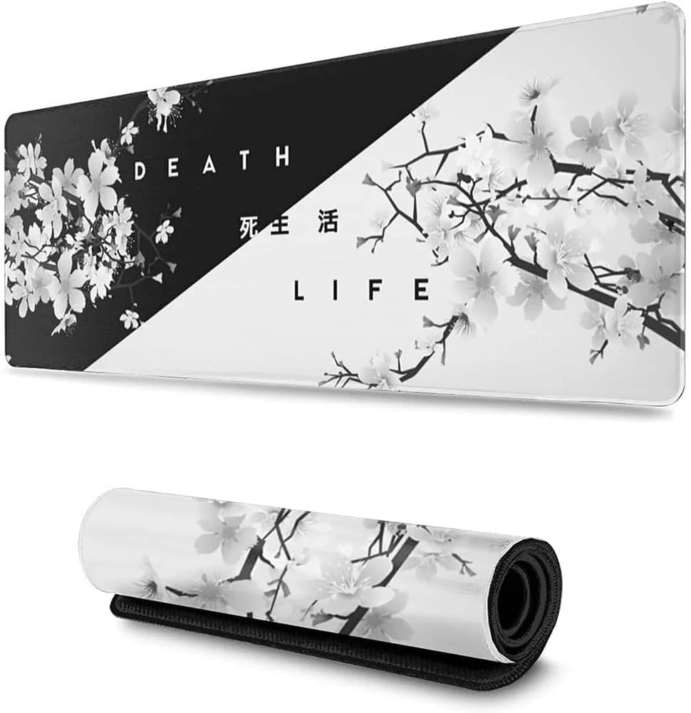 پد ماوس بسیار بزرگ، با طرح شکوفه گیلاس، 80x30 سانتی متر، پایه ضد لغزش، لبه دوخته شده برای لپ تاپ، کامپیوتر، و میز بازی