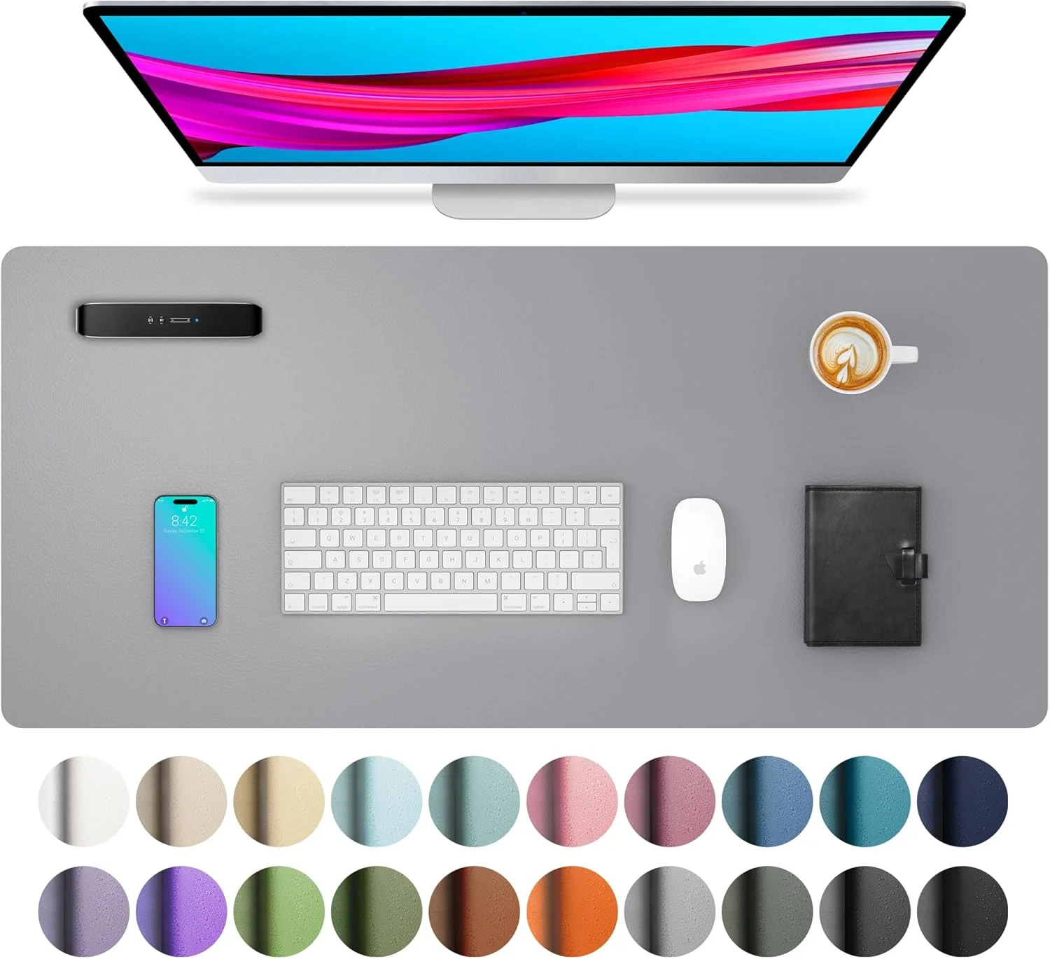 پد رومیزی چرمی Aothia، پد ماوس، زیرانداز اداری، پد ضد لغزش PU، پد لپ تاپ، ضد آب برای نوشتن در دفتر و خانه (80x40 سانتی متر، خاکستری روشن)