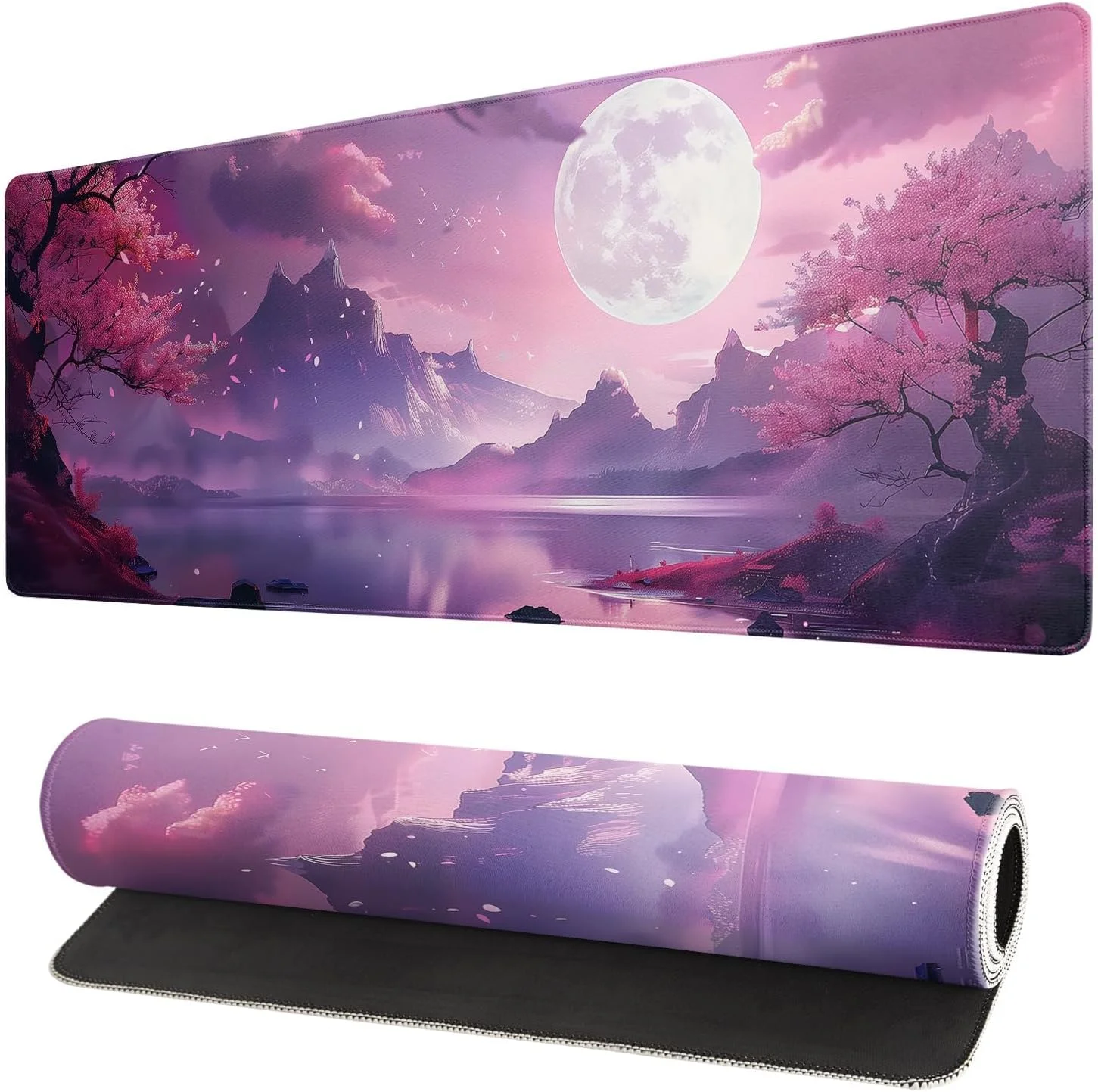 زیرانداز بزرگ میز با طرح انیمه – پد ماوس بزرگ مخصوص بازی با پایه لاستیکی ضد لغزش، ضد آب و لبه های دوخته شده – پد میز با طرح شکوفه گیلاس برای استفاده در دفتر، کامپیوتر، لپ تاپ، کیبورد و دسکتاپ