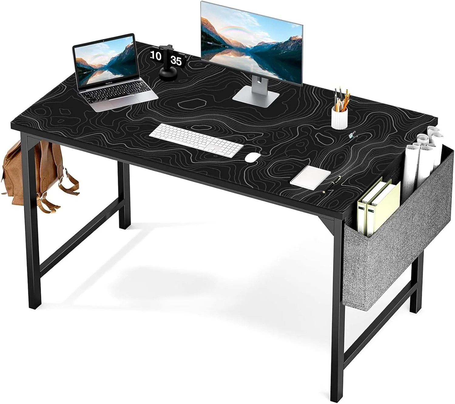 موس پد بزرگ توپوگرافیک AQQA سایز 3XL (122x60 سانتی متر) - موس پد فوق العاده بزرگ مناسب بازی و میز کامل - دارای لبه های دوخته شده و پایه لاستیکی ضد لغزش، زیرانداز میز برای لپ تاپ، کامپیوتر و پی سی، مشکی