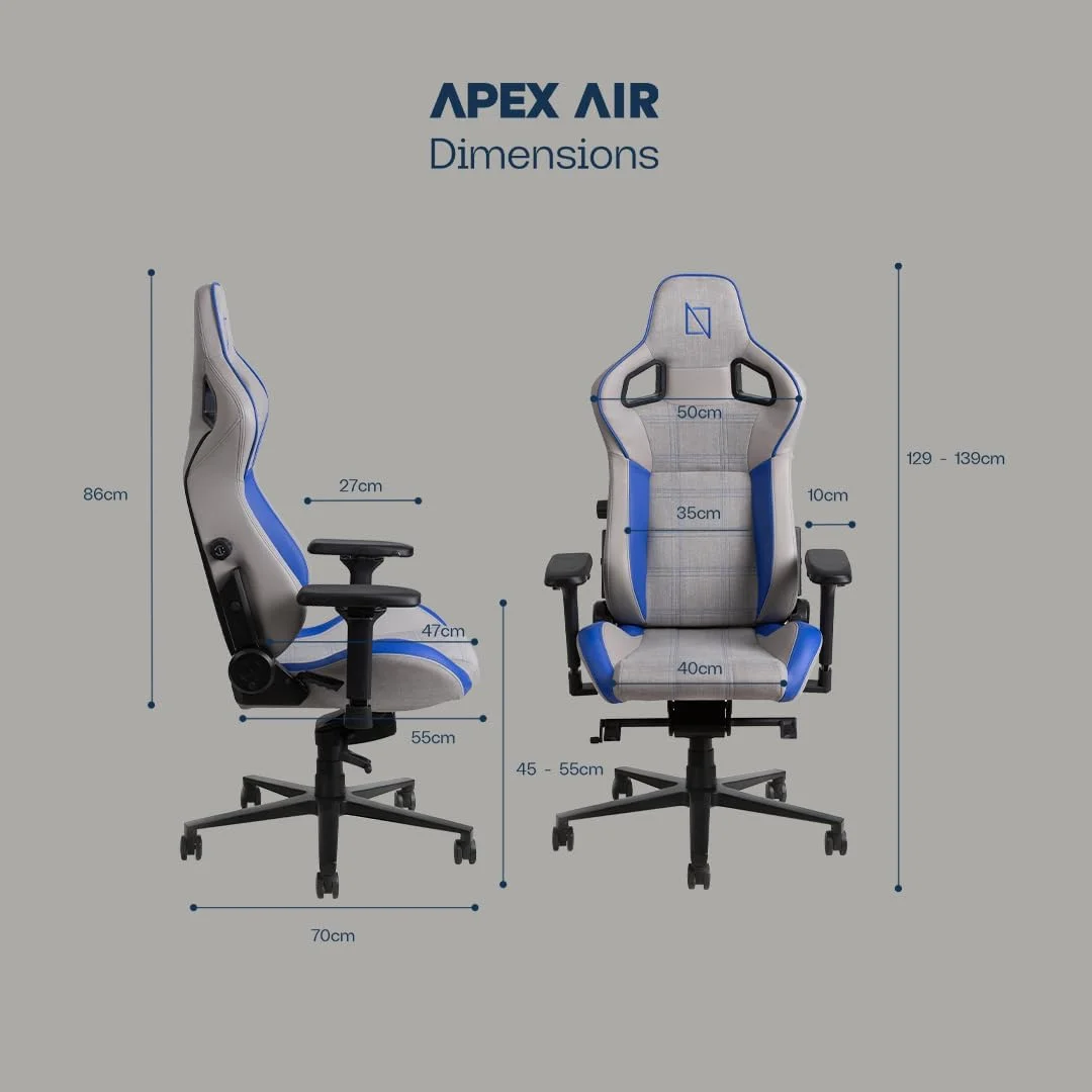 صندلی گیمینگ ارگونومیک Navodesk APEX AIR با پشتیبانی کمری و بالشتک گردنی مموری فوم مغناطیسی از NAVO (آبی مسابقه ای، سری FORMULA) صندلی گیمینگ ارگونومیک Navodesk APEX AIR با پشتیبانی کمری و بالشتک گردنی مموری فوم مغناطیسی از NAVO (آبی مسابقه ای، سری FORMULA)