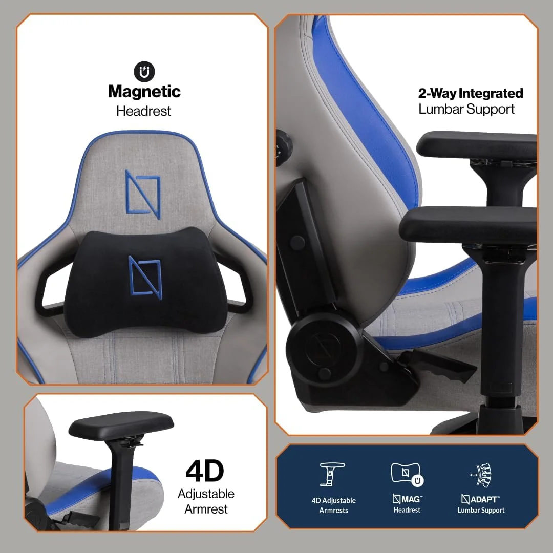 صندلی گیمینگ ارگونومیک Navodesk APEX AIR با پشتیبانی کمری و بالشتک گردنی مموری فوم مغناطیسی از NAVO (آبی مسابقه ای، سری FORMULA) صندلی گیمینگ ارگونومیک Navodesk APEX AIR با پشتیبانی کمری و بالشتک گردنی مموری فوم مغناطیسی از NAVO (آبی مسابقه ای، سری FORMULA)