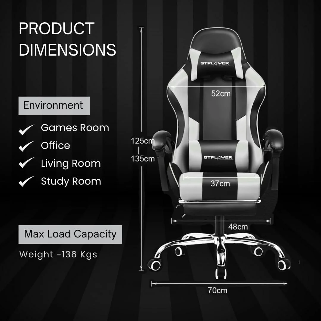 صندلی گیمینگ ارگونومیک شماره 1 آمریکا GTPLAYER با کوسن ماساژ USB، زیرپایی و دسته های قابل تنظیم، صندلی میز بازی ویدیویی کامپیوتر با پشتیبانی کمری و پشتی سر قابل تنظیم (GCC, سفید) صندلی گیمینگ ارگونومیک شماره 1 آمریکا GTPLAYER با کوسن ماساژ USB، زیرپایی و دسته های قابل تنظیم، صندلی میز بازی ویدیویی کامپیوتر با پشتیبانی کمری و پشتی سر قابل تنظیم (GCC, سفید)