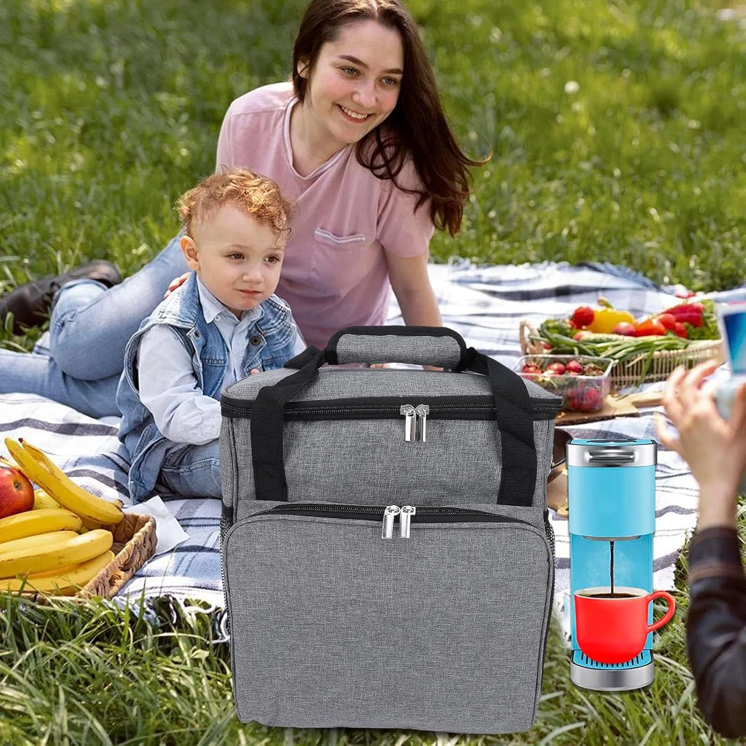 کیف مسافرتی، کیف قابل حمل دستگاه قهوه ساز، کیف نگهداری با بند شانه ای، دیواره جانبی و کف لایه دار برای دستگاه قهوه ساز جمع و جور و لوازم جانبی، مناسب کمپینگ و سفرهای کاری