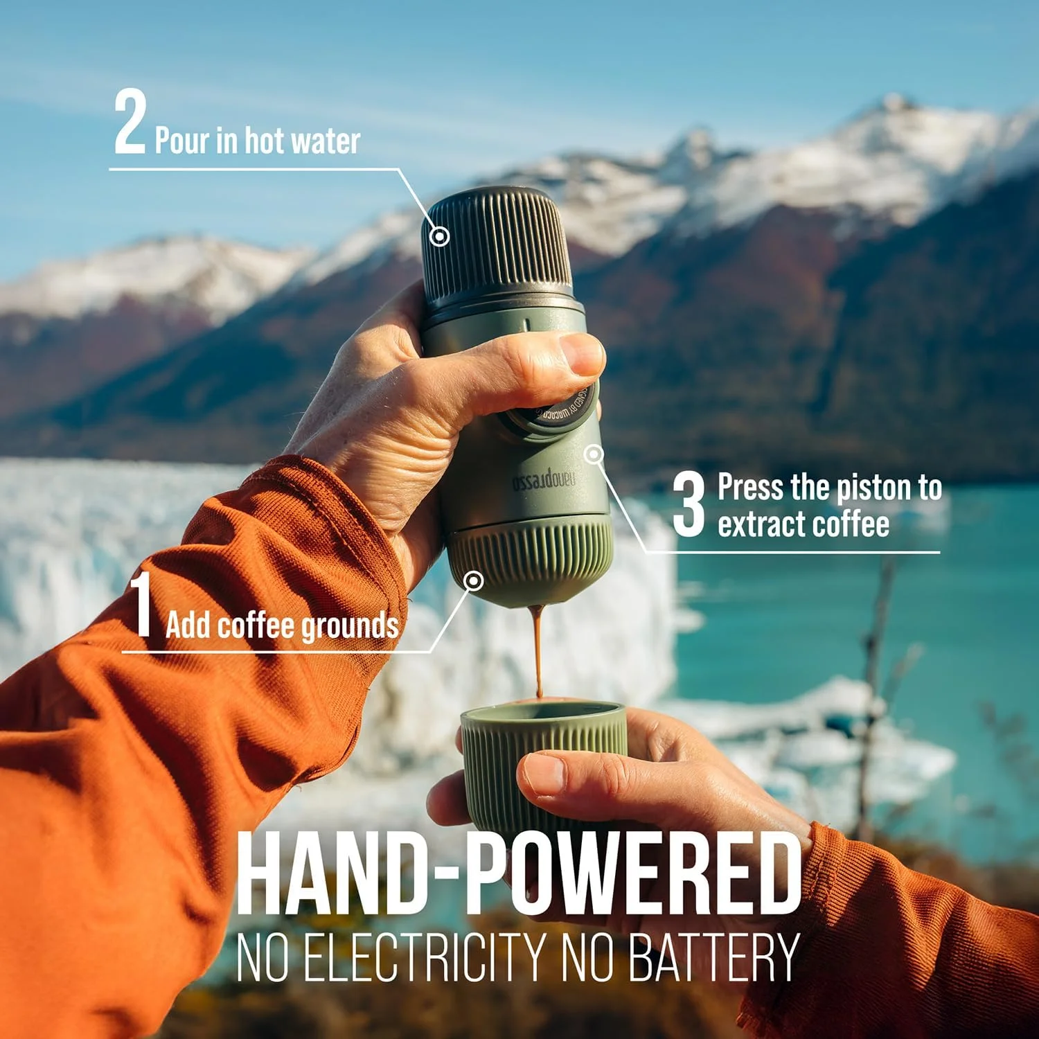 دستگاه اسپرسوساز قابل حمل WACACO Nanopresso به همراه کیف محافظ، نسخه ارتقا یافته Minipresso، دستگاه قهوه ساز مسافرتی کوچک، ایده آل برای کمپینگ، مسافرت و دفتر (سبز خزه ای عناصر جدید)