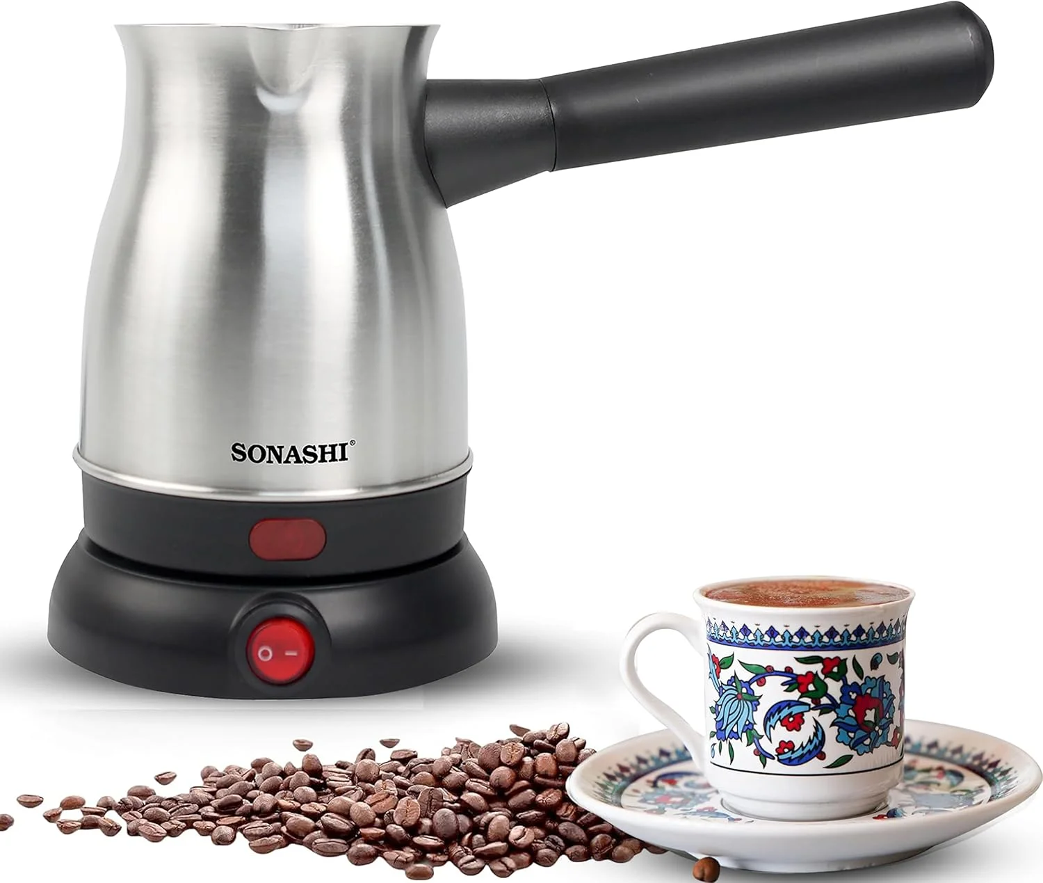 قهوه ساز ترک سوناشی با ظرف 800 میلی لیتری - پایه بدون سیم 360 درجه با دسته جداشدنی | قابلیت خاموش شدن خودکار مدل STCM-4972