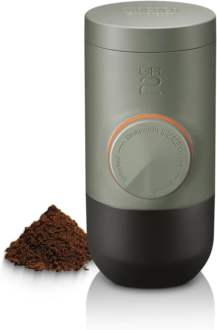 دستگاه اسپرسوساز قابل حمل WACACO Minipresso GR2 سازگار با قهوه آسیاب شده، دستگاه قهوه ساز قابل حمل 18 بار با عملکرد دستی، دستگاه اسپرسوساز در حال حرکت، فوق العاده کوچک برای مسافرت، کمپینگ، ماهیگیری، کوهنوردی و دوچرخه سواری