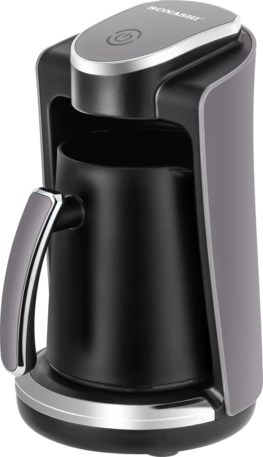 قهوه ساز برقی ترک سوناشی با ظرفیت 250 میلی لیتر، دارای نشانگر نور و صدا، قابلیت قطع خودکار و محافظت در برابر گرمای بیش از حد مدل STCM-4973 مشکی/نقره ای