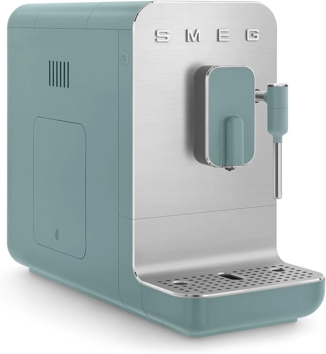 دستگاه قهوه ساز دانه به فنجان Smeg BCC12EGMUK با طراحی رترو دهه 50، دارای فوم ساز شیر، 8 تنظیمات نوشیدنی، عملکردهای آسیاب متعدد، سختی آب قابل تنظیم، سبز زمردی