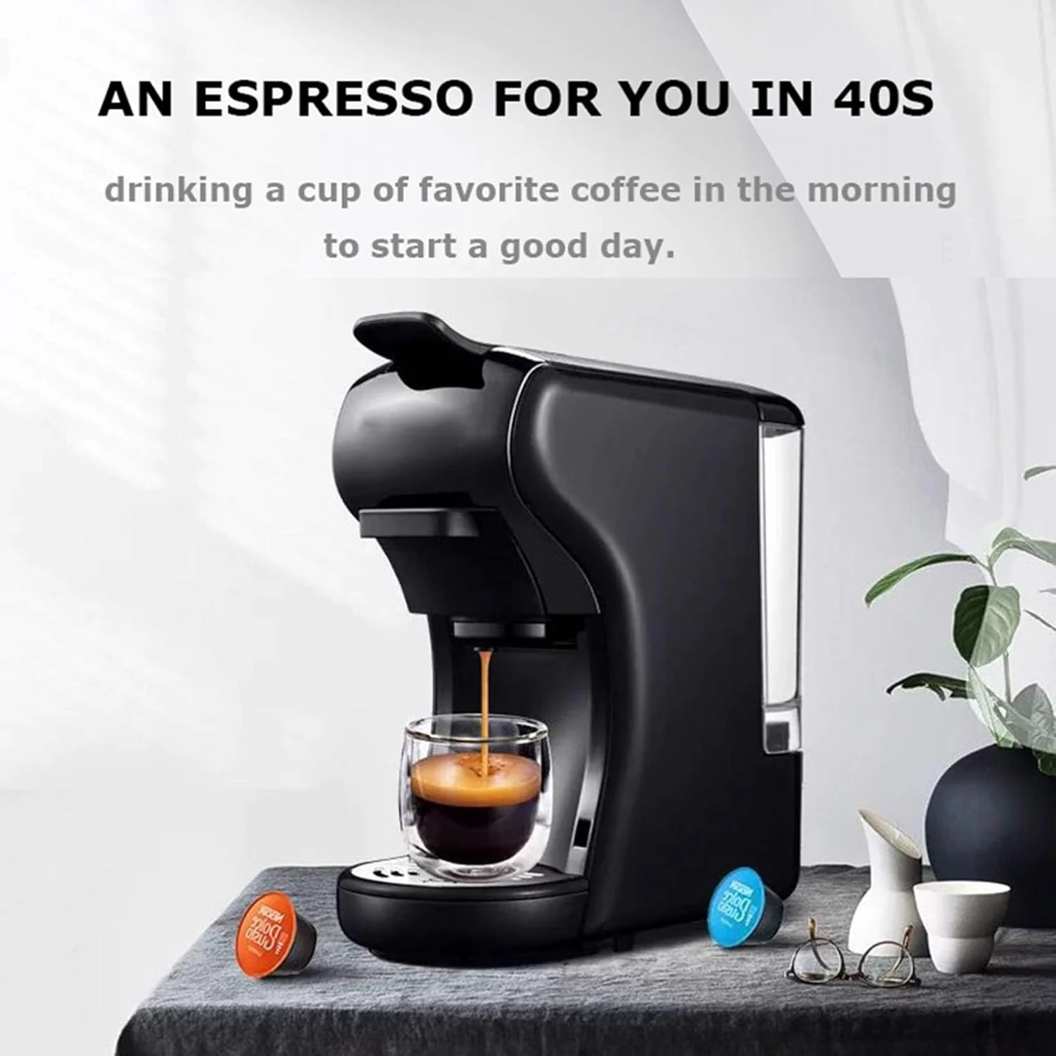 دستگاه قهوه ساز، دستگاه قهوه ساز کپسولی قدرتمند با مخزن آب جداشدنی 600 میلی لیتری، دستگاه قهوه ساز با پمپ فشار بخار اتوماتیک 19 بار برای پودر اسپرسو، قهوه سرد، اسپرسو، کاپوچینو