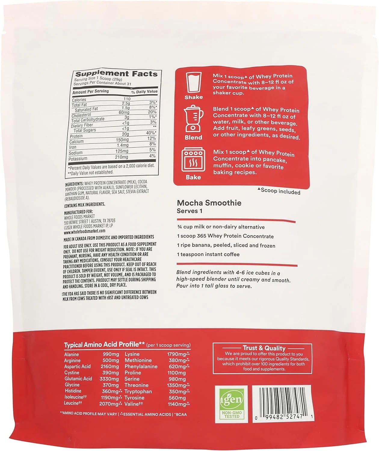 پودر پروتئین وی کنسانتره شکلاتی 365 Whole Foods Market، 907 گرم