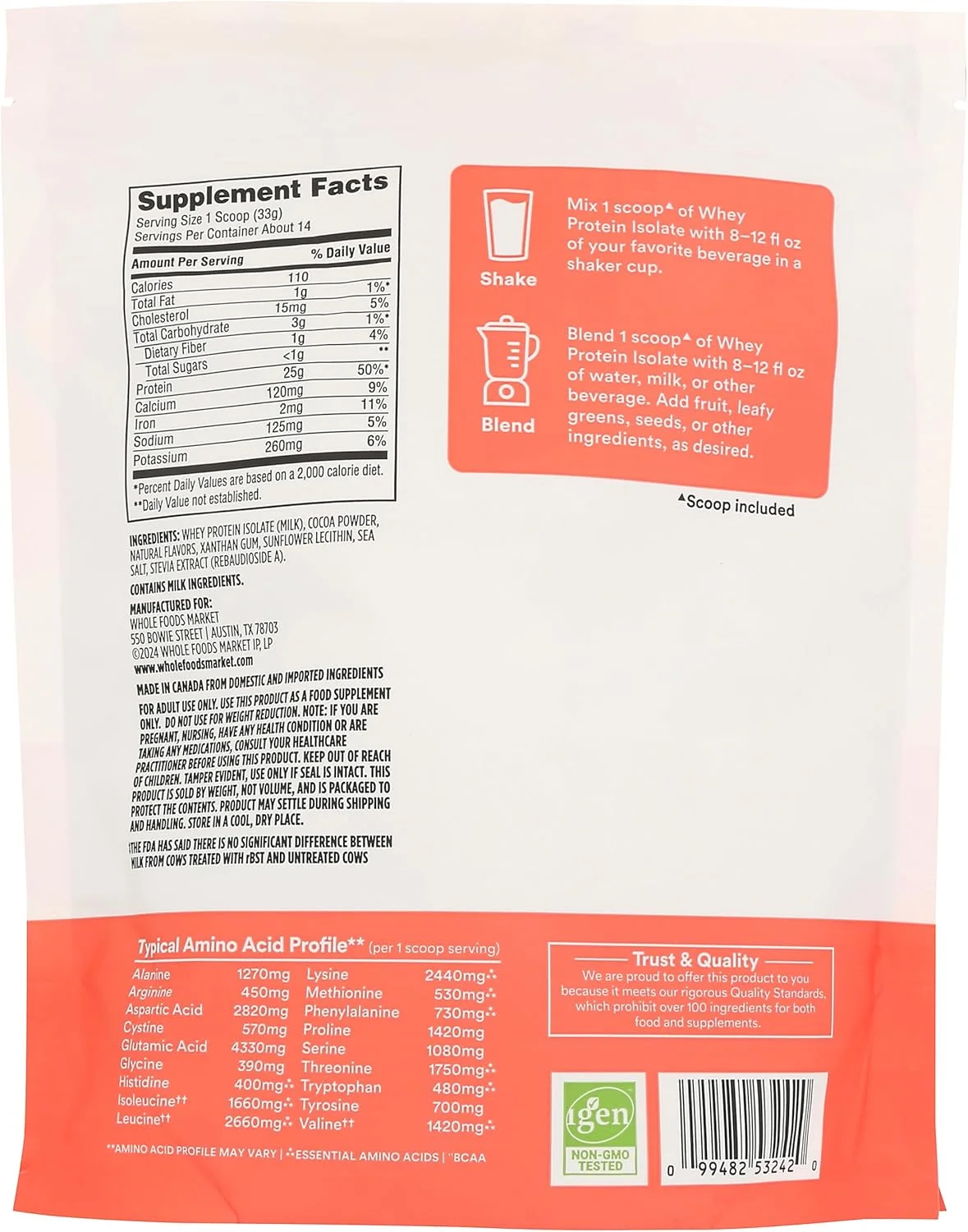 پروتئین وی ایزوله شکلاتی 365 از Whole Foods Market، 453 گرم پروتئین وی ایزوله شکلاتی 365 از Whole Foods Market، 453 گرم