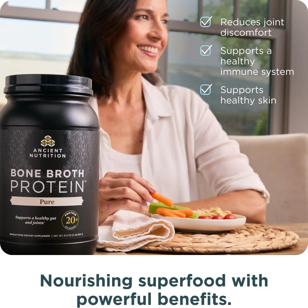 پودر پروتئین آب قلم تغذیه باستانی، تهیه شده از گاو تغذیه شده با علف و مرغ بدون قفس، 20 گرم پروتئین، پپتیدهای کلاژن هیدرولیز شده، سازگار با کتو و پالئو، پشتیبانی از سلامت مفاصل و روده، خالص، 40 سروینگ